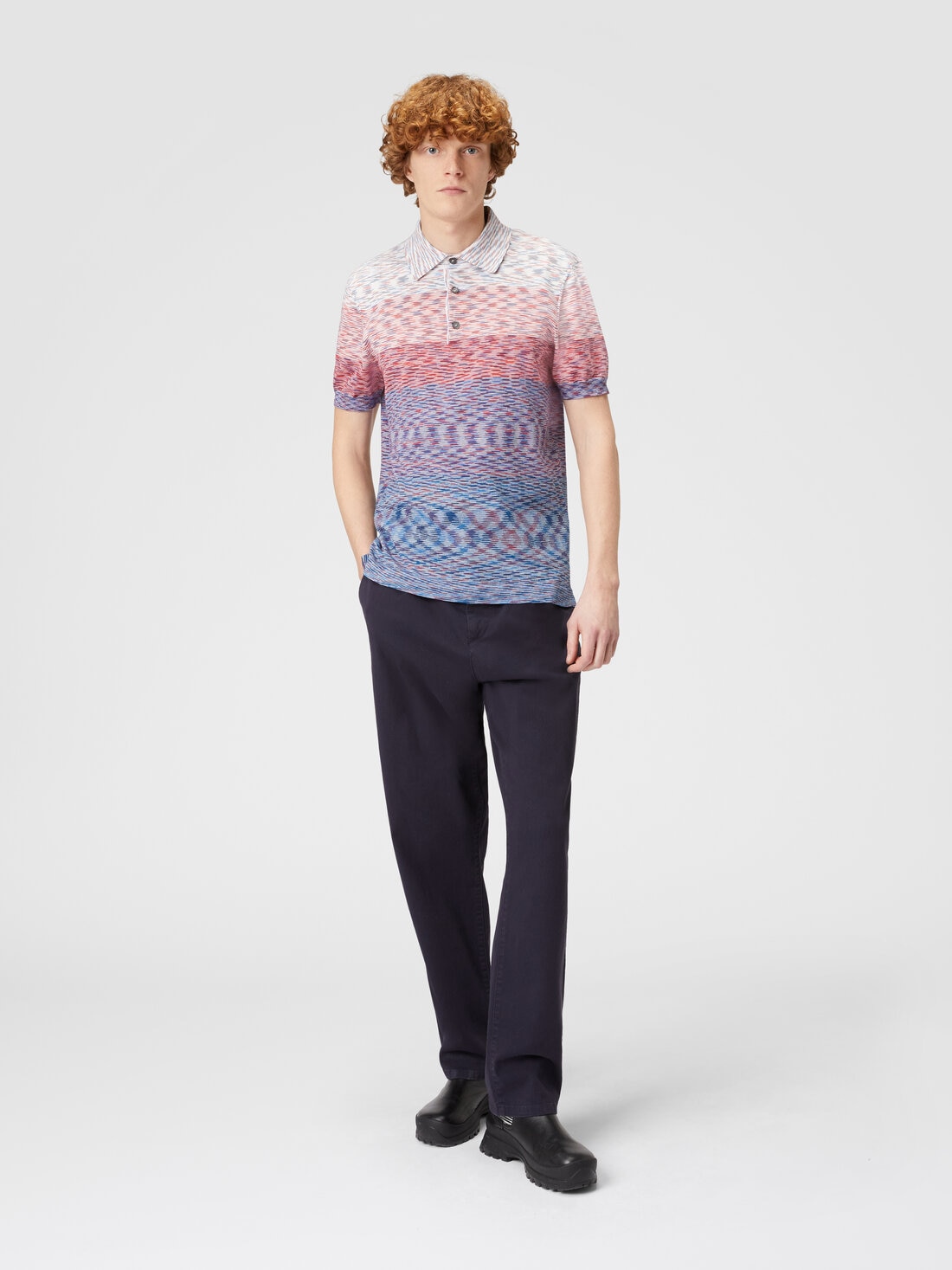 Short-sleeved polo shirt in dégradé slub cotton, Multicoloured  - US24S20CBK012QS415E - 1