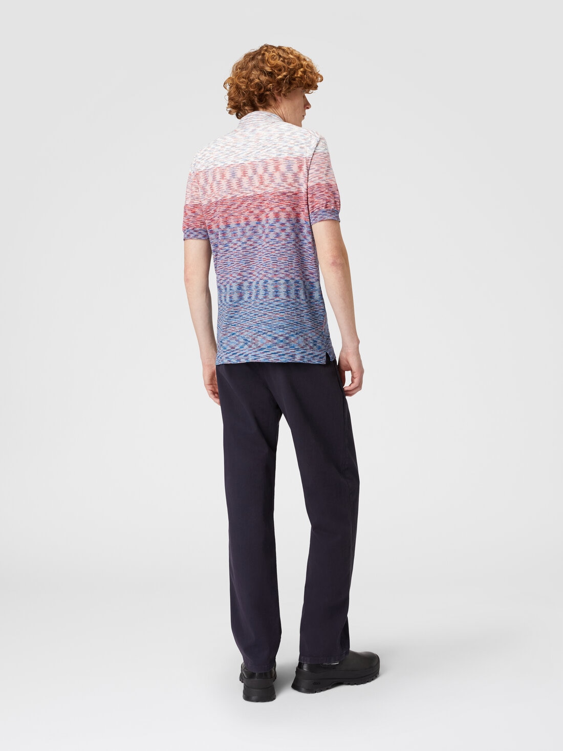 Short-sleeved polo shirt in dégradé slub cotton, Multicoloured  - US24S20CBK012QS415E - 2