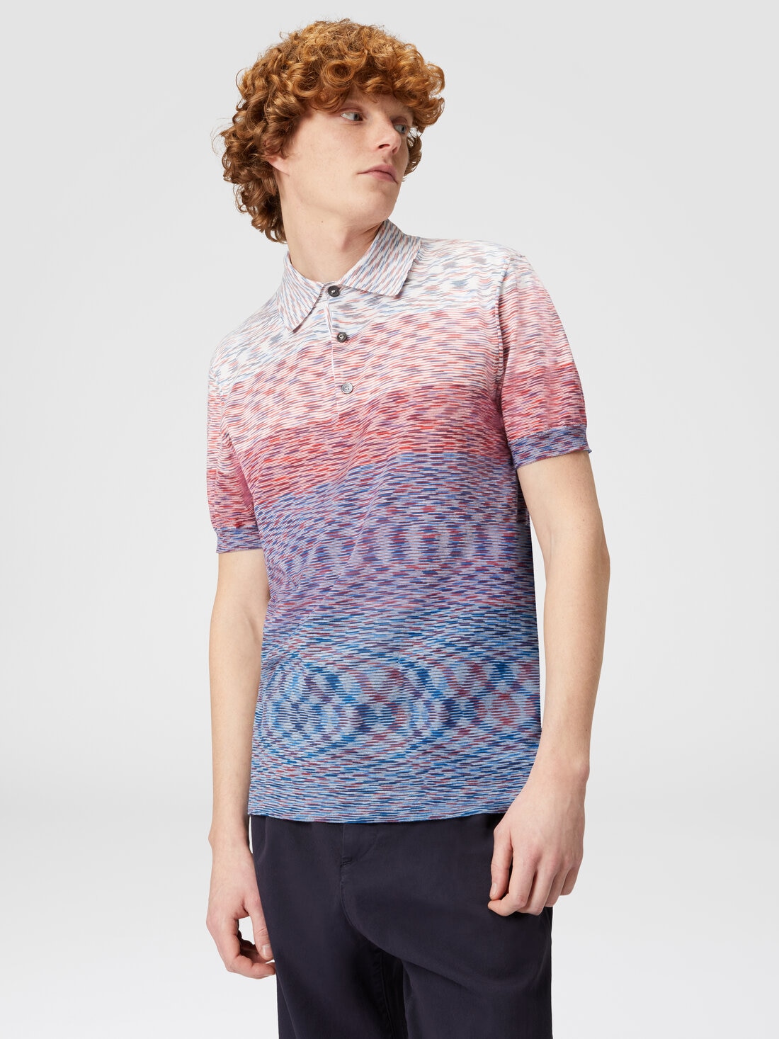 Short-sleeved polo shirt in dégradé slub cotton, Multicoloured  - US24S20CBK012QS415E - 3