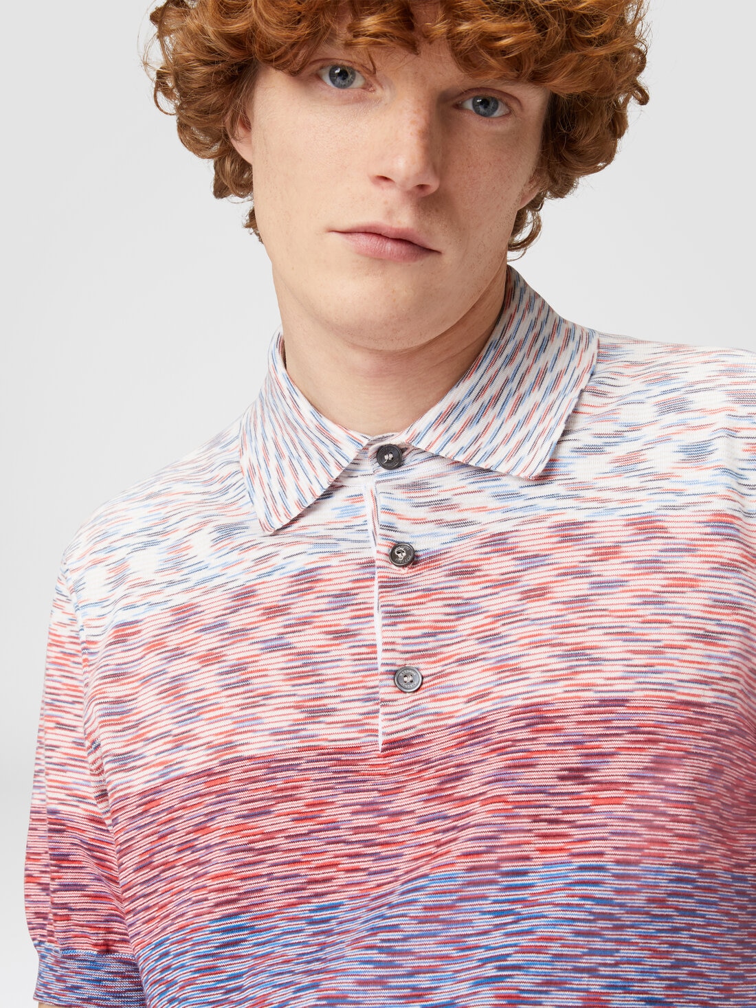 Short-sleeved polo shirt in dégradé slub cotton, Multicoloured  - US24S20CBK012QS415E - 4