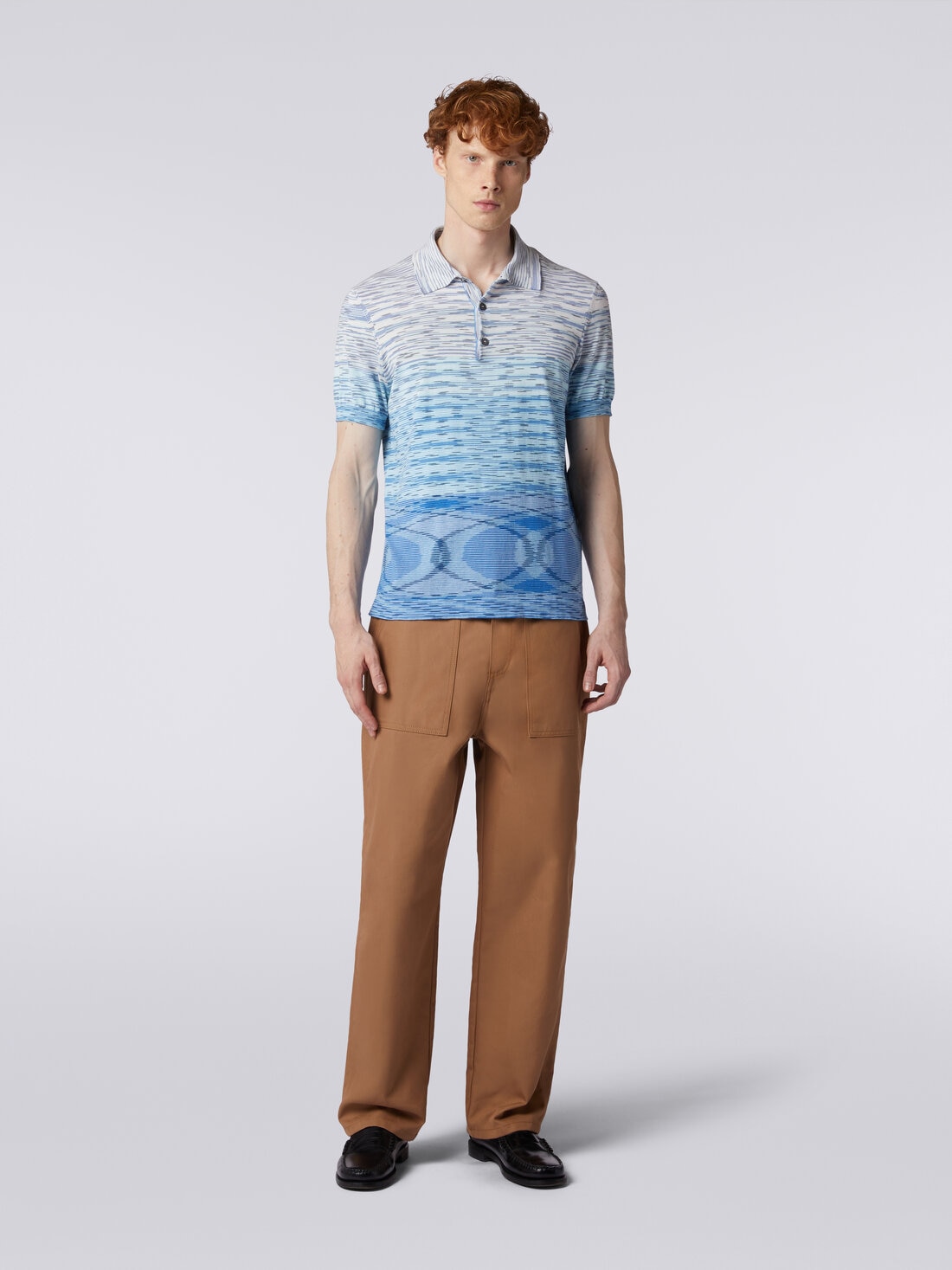 Short-sleeved polo shirt in dégradé slub cotton, Multicoloured  - US24S20CBK012QS72F0 - 1