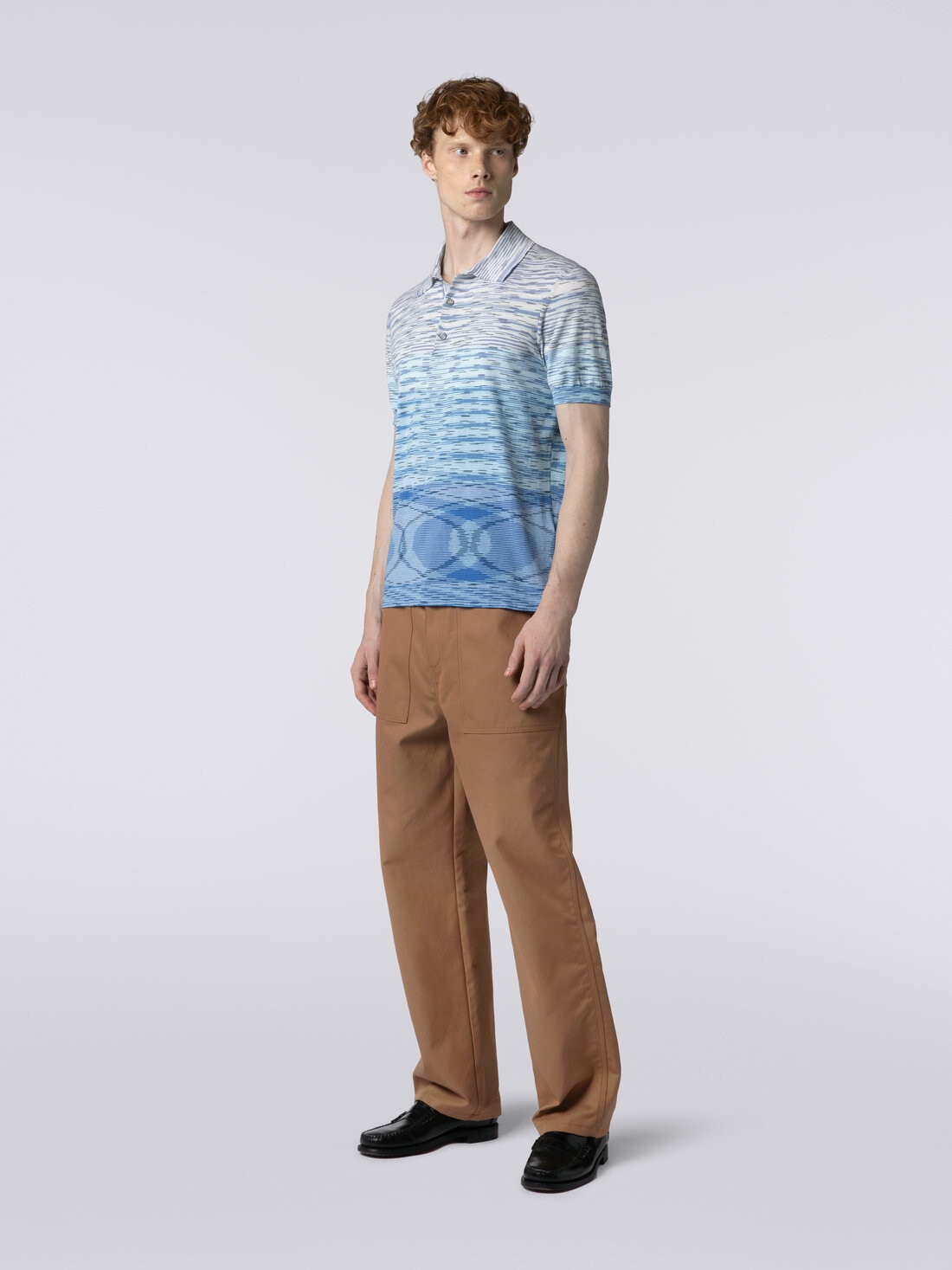 Short-sleeved polo shirt in dégradé slub cotton, Multicoloured  - US24S20CBK012QS72F0 - 2