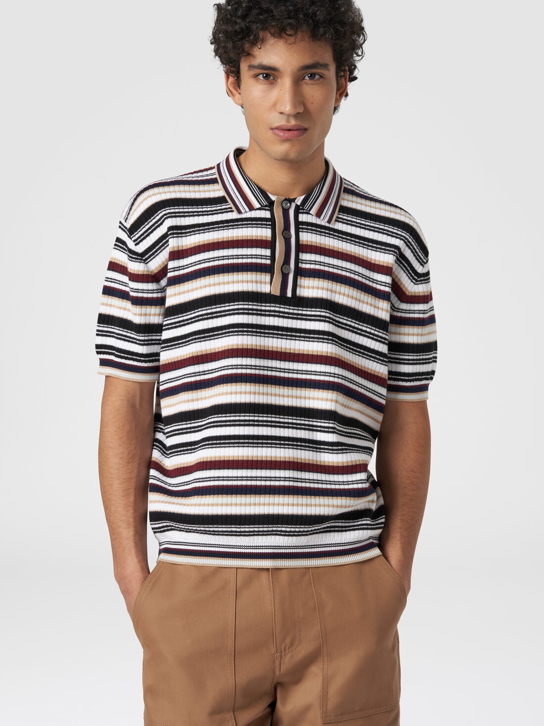 Polo shirt in striped cotton , Multicoloured  - US24S20DBK034USM9AD - 3
