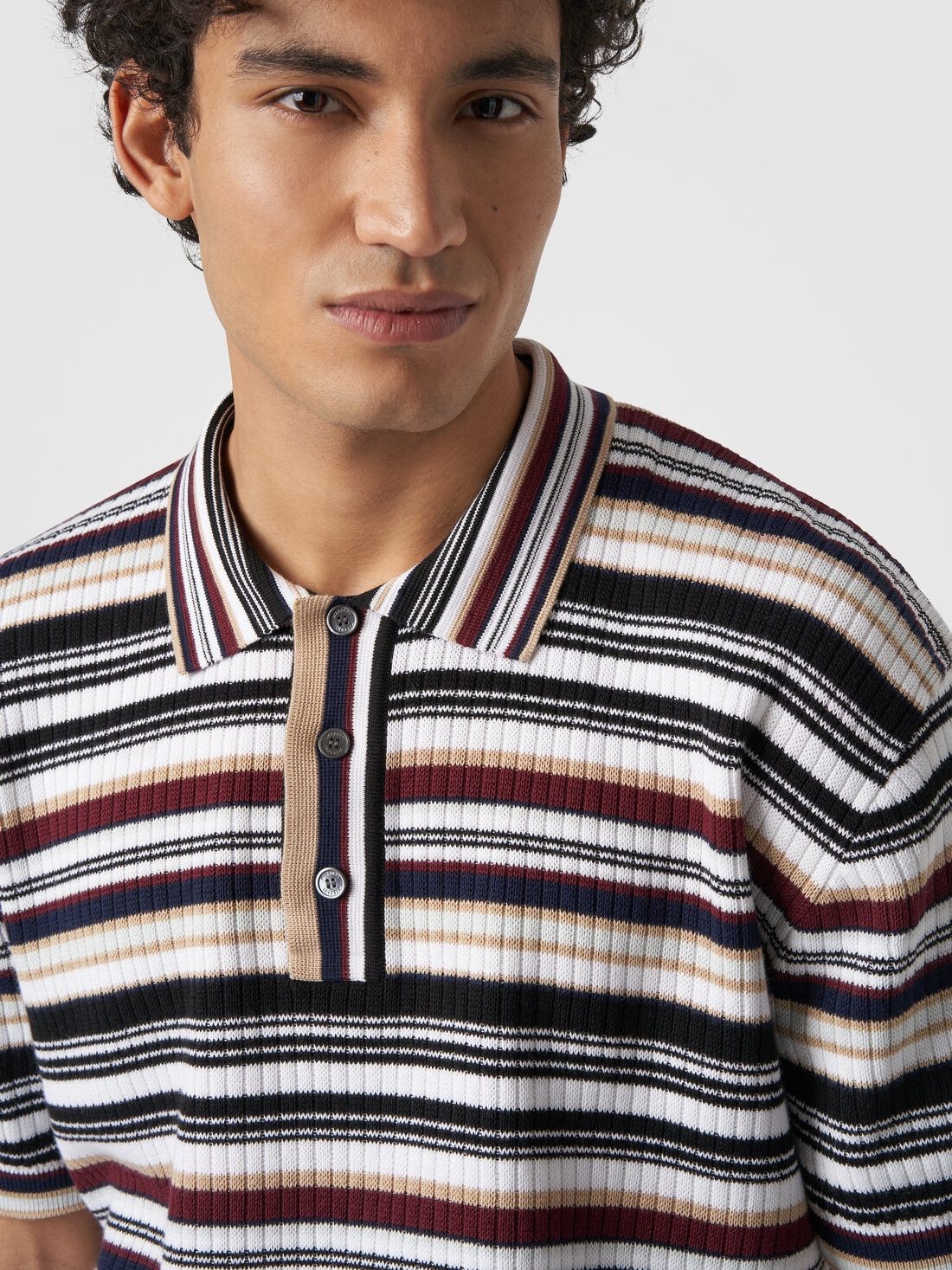 Polo shirt in striped cotton , Multicoloured  - US24S20DBK034USM9AD - 4