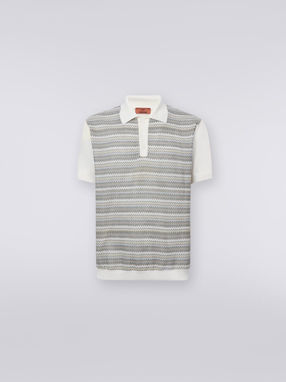 Kurzärmeliges Poloshirt mit Zickzackmuster und kontrastierenden Abschlüssen, Mehrfarbig  - US24S20EBK021XS612Q - 0