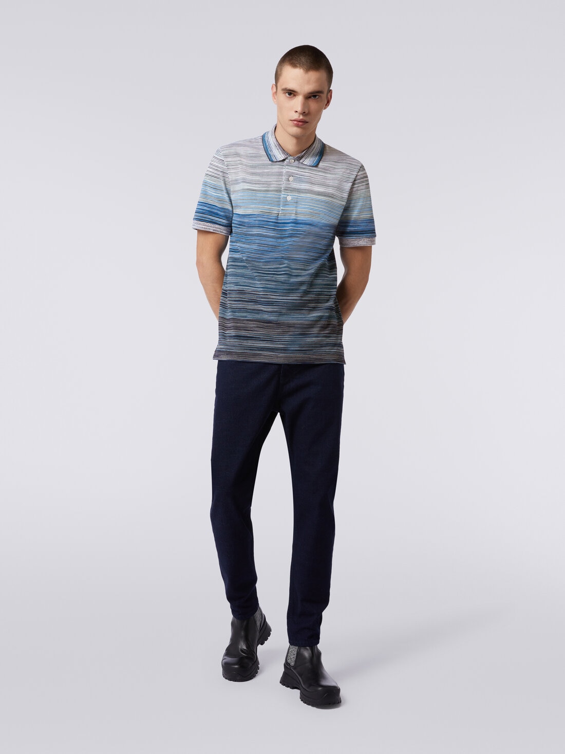 Short-sleeved polo shirt in slub cotton piqué, Multicoloured  - US24S20GBJ0014S72EQ - 1