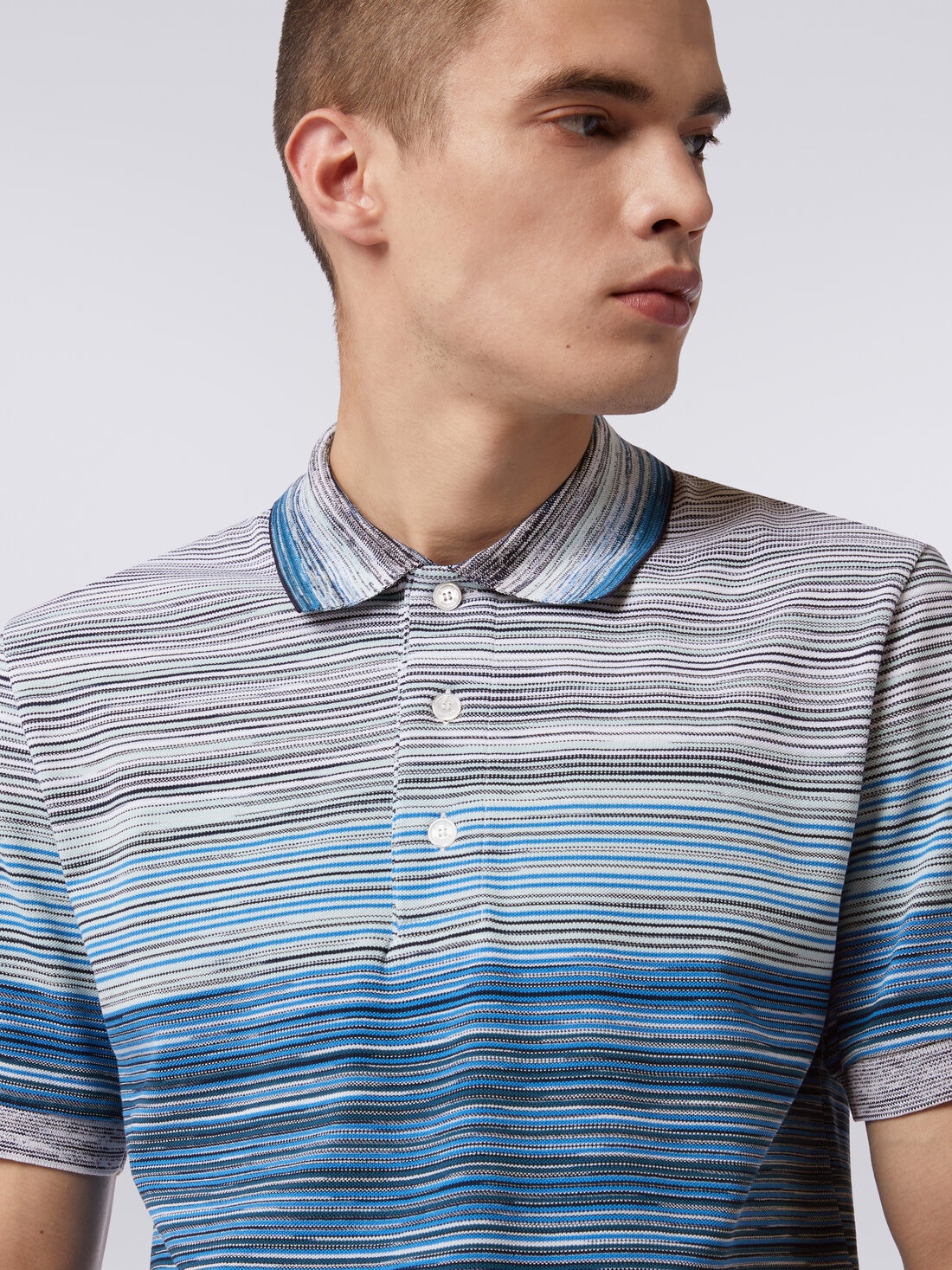 Short-sleeved polo shirt in slub cotton piqué, Multicoloured  - US24S20GBJ0014S72EQ - 4