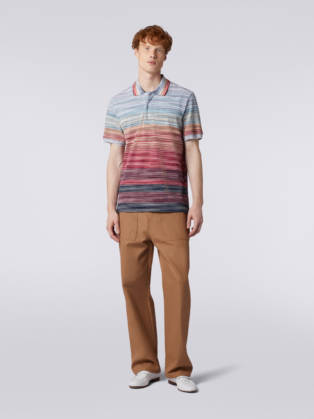 Short-sleeved polo shirt in slub cotton piqué, Multicoloured  - US24S20GBJ0014SM9A2 - 1