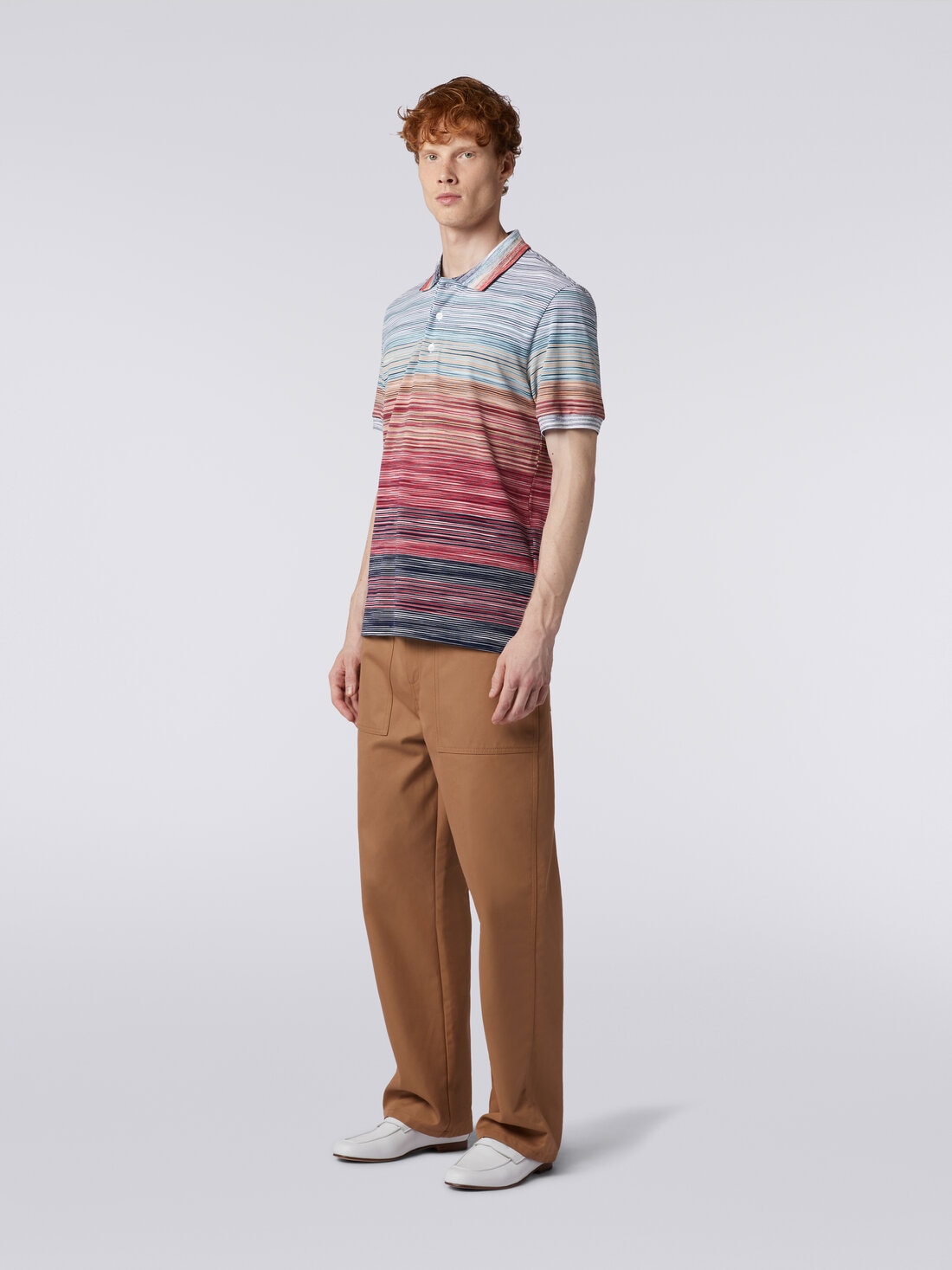 Short-sleeved polo shirt in slub cotton piqué, Multicoloured  - US24S20GBJ0014SM9A2 - 2