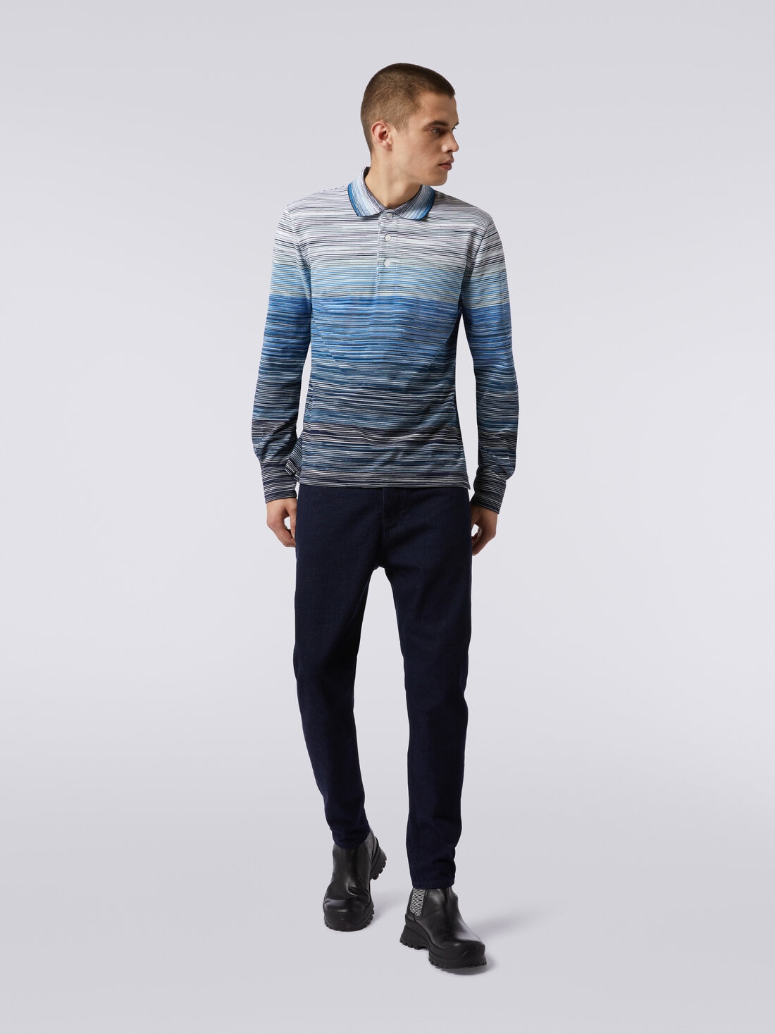 Long-sleeved polo shirt in slub cotton piqué, Multicoloured  - US24S20HBJ0014S72EQ - 1