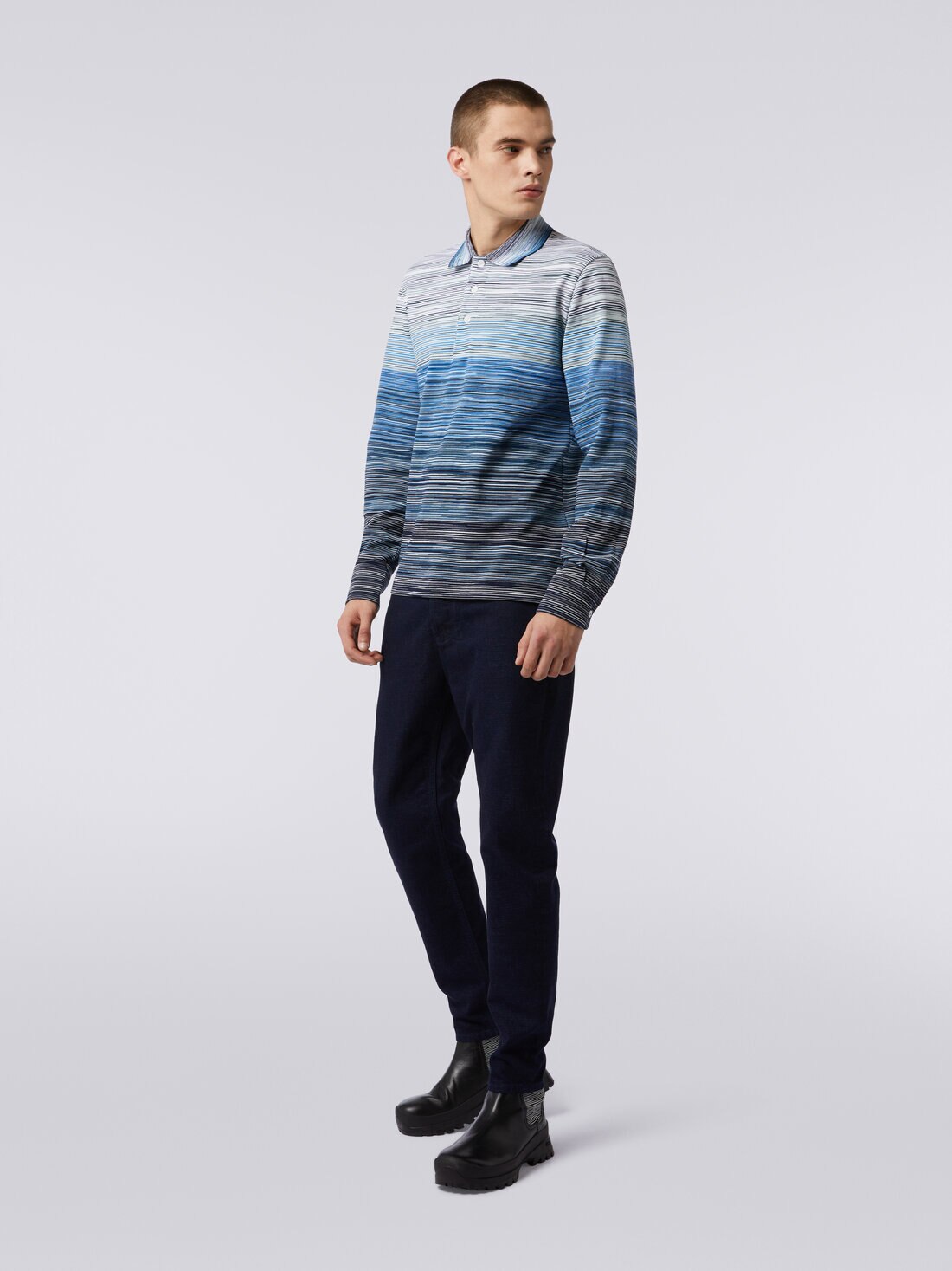 Long-sleeved polo shirt in slub cotton piqué, Multicoloured  - US24S20HBJ0014S72EQ - 2