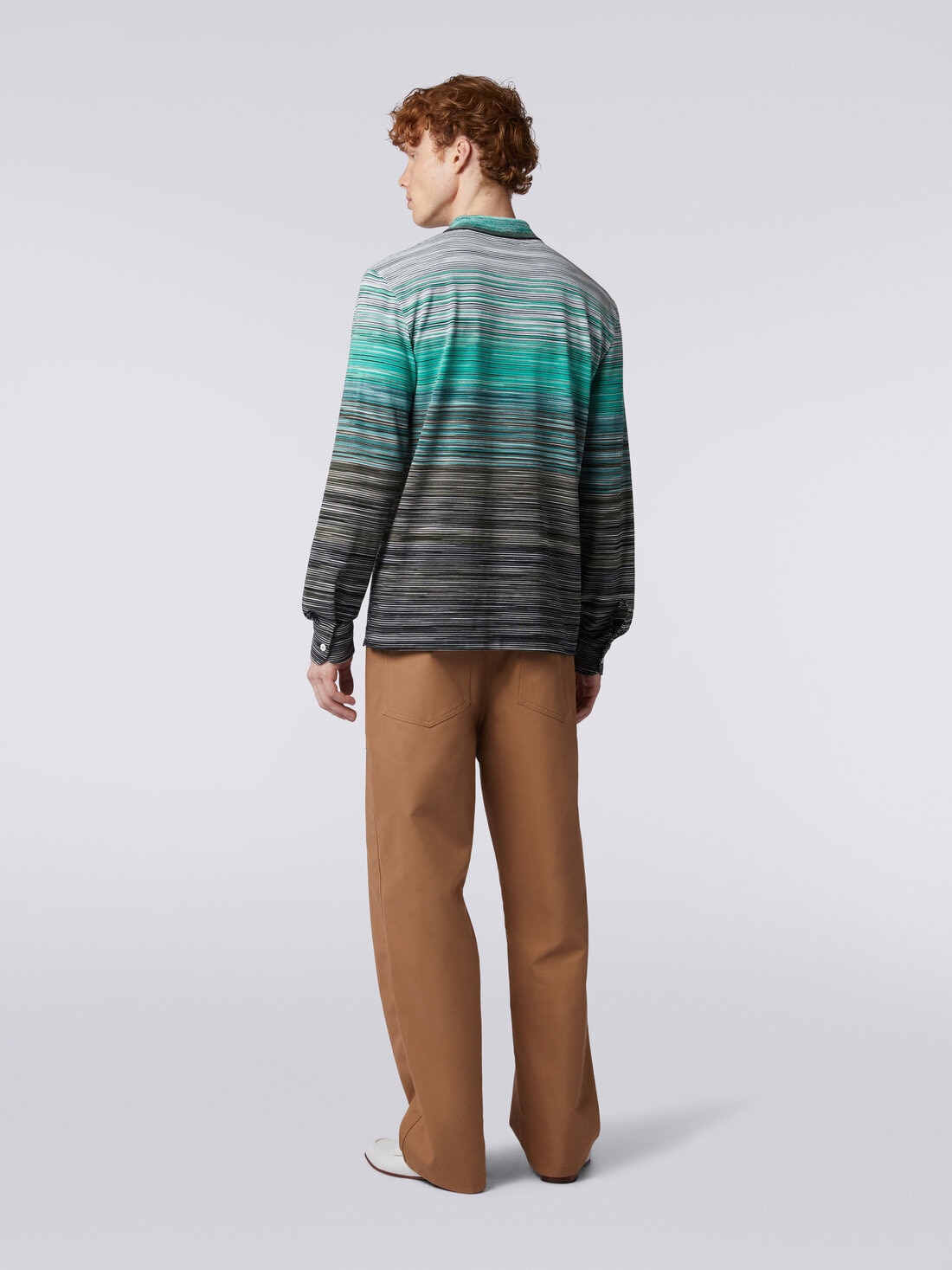 Long-sleeved polo shirt in slub cotton piqué, Multicoloured  - US24S20HBJ0014SM9A3 - 3