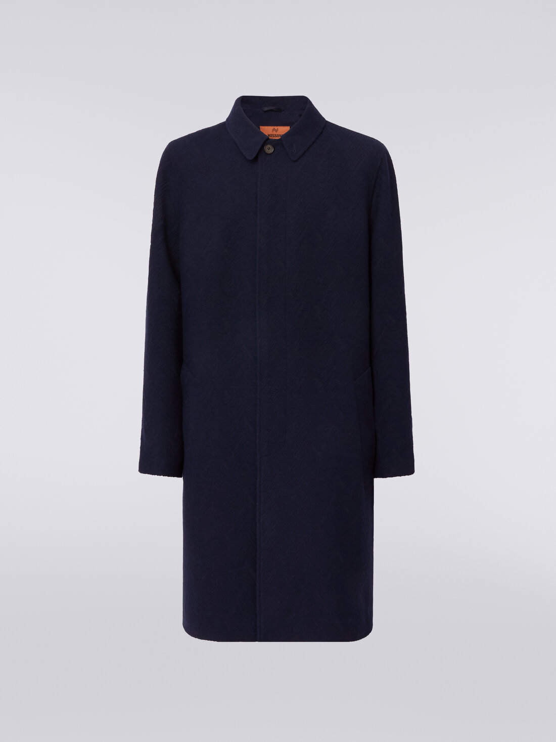 Manteau en laine mélangée jacquard avec motif à zig zag, Bleu Foncé - US24SC07BW00R493924 - 0