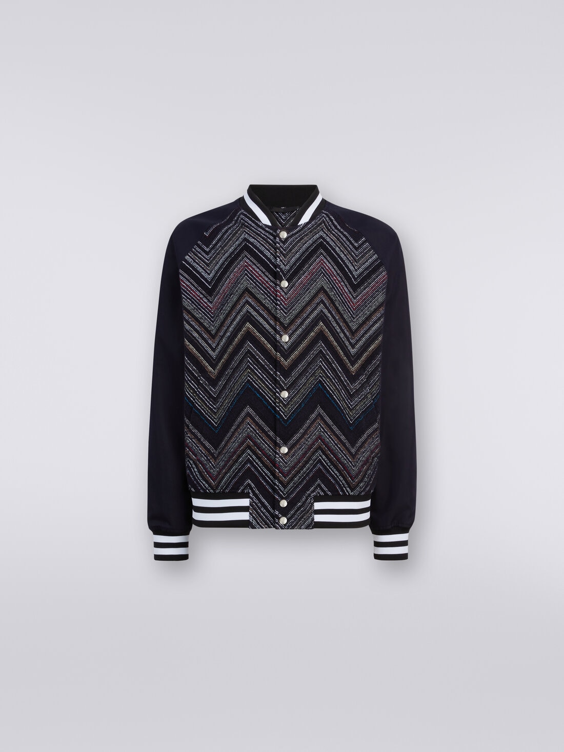 Bomber in misto cotone chevron, Blu - US24SC0ABC004CS72EA - 0