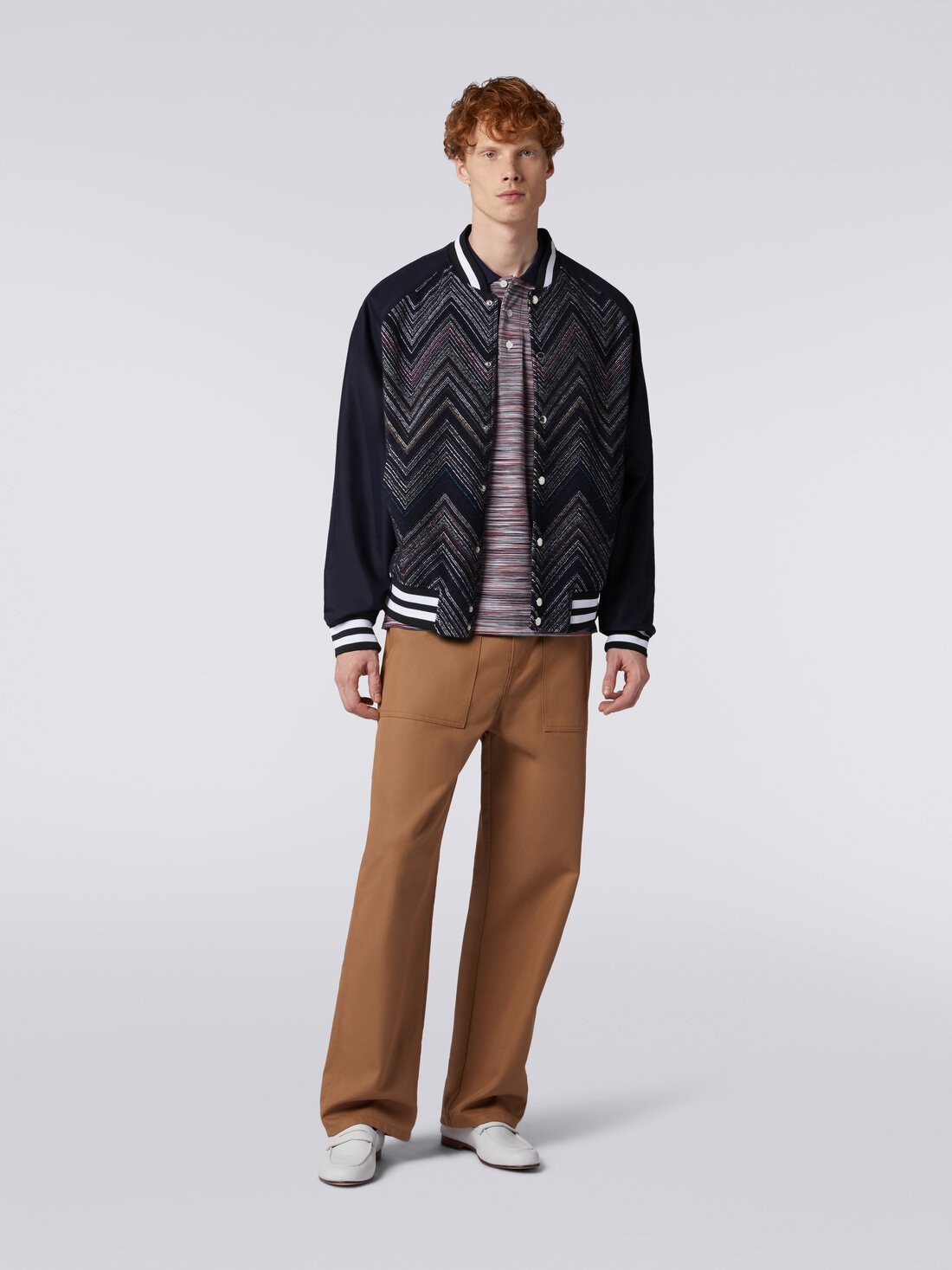 Bomber in misto cotone chevron, Blu - US24SC0ABC004CS72EA - 1