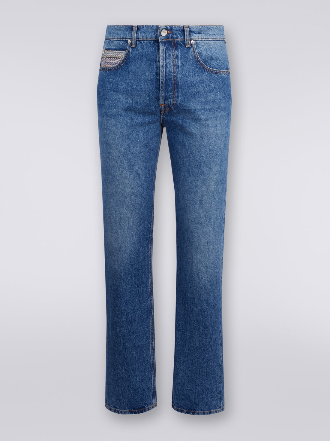 Five-pocket trousers in denim with zigzag insert , Blue - US24SI0DBW00R0S72E8 - 0