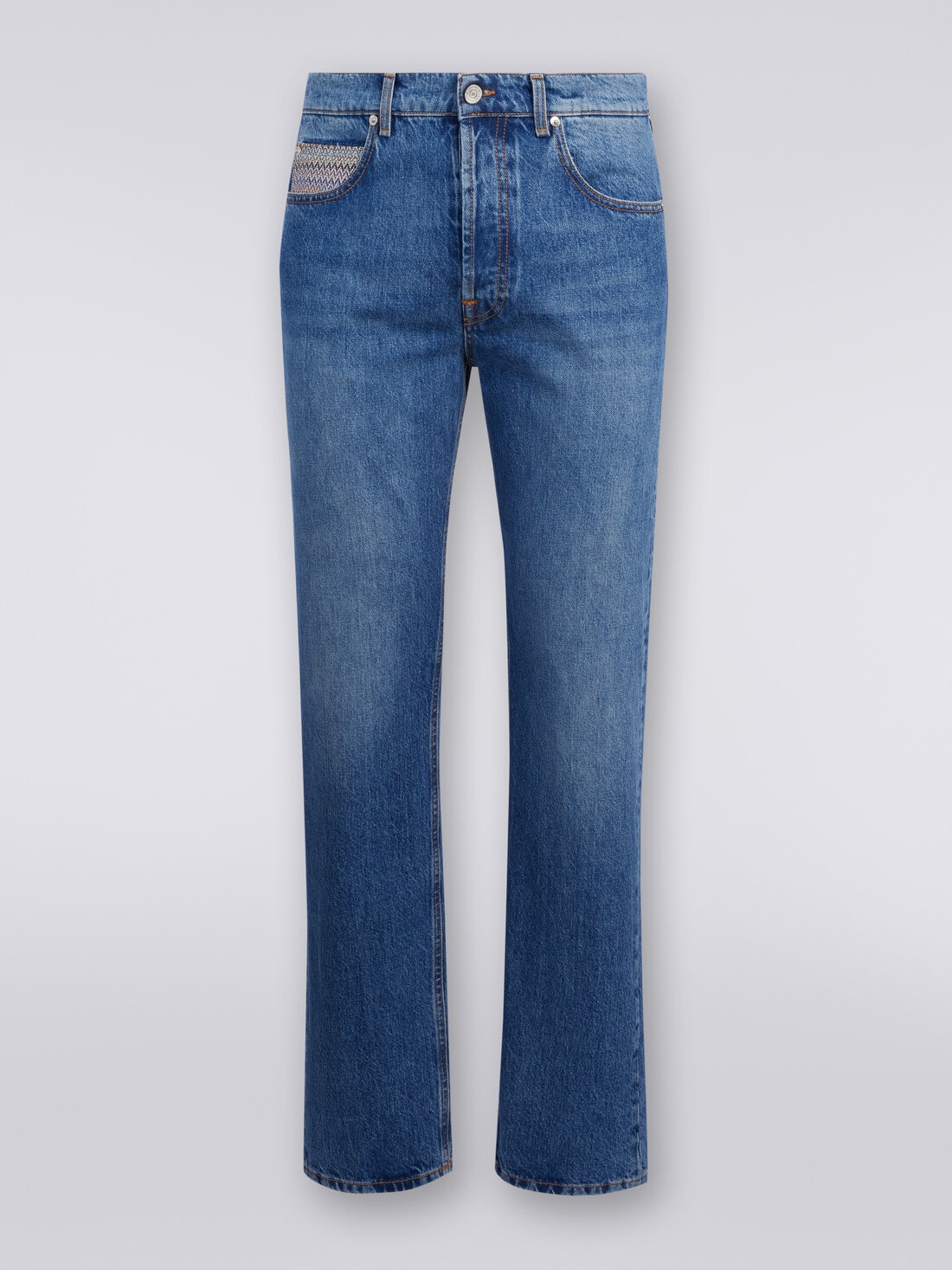 Five-Pocket-Denim mit Einsatz in Zickzackoptik , Blau - US24SI0DBW00R0S72E8 - 0