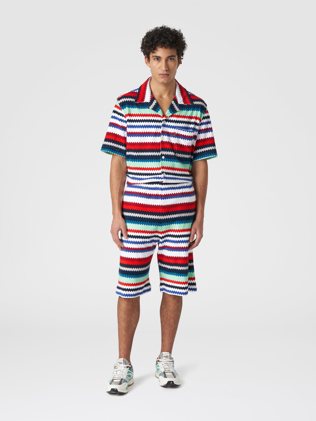 Pantalones de rizo estampado zigzag , Multicolor  - US24SI0EBJ00J6SM98Q - 1