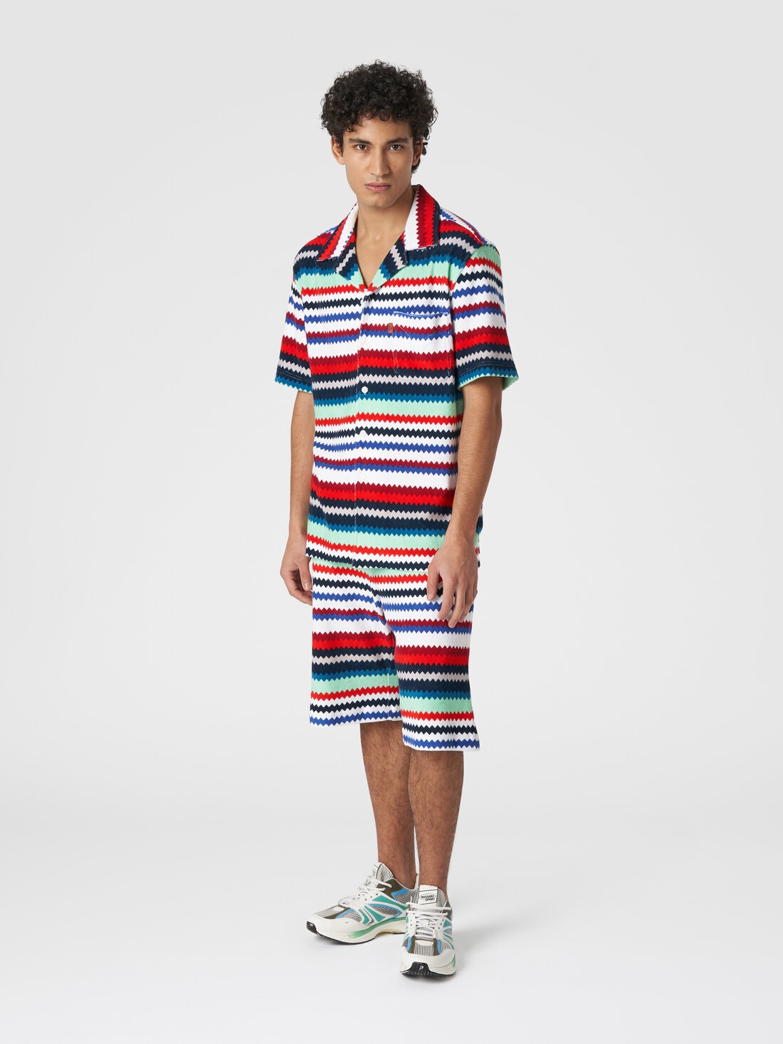 Pantalones de rizo estampado zigzag , Multicolor  - US24SI0EBJ00J6SM98Q - 3