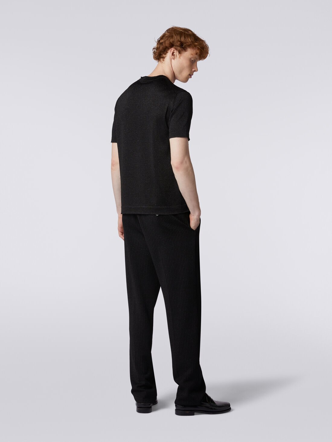 Pantalones chinos de viscosa con lúrex, Negro    - US24SI0XBR00TKS91IC - 3