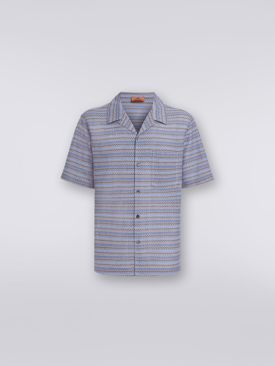 Short-sleeved zigzag bowling shirt, Blue - US24SJ09BR00U6S72D2 - 0
