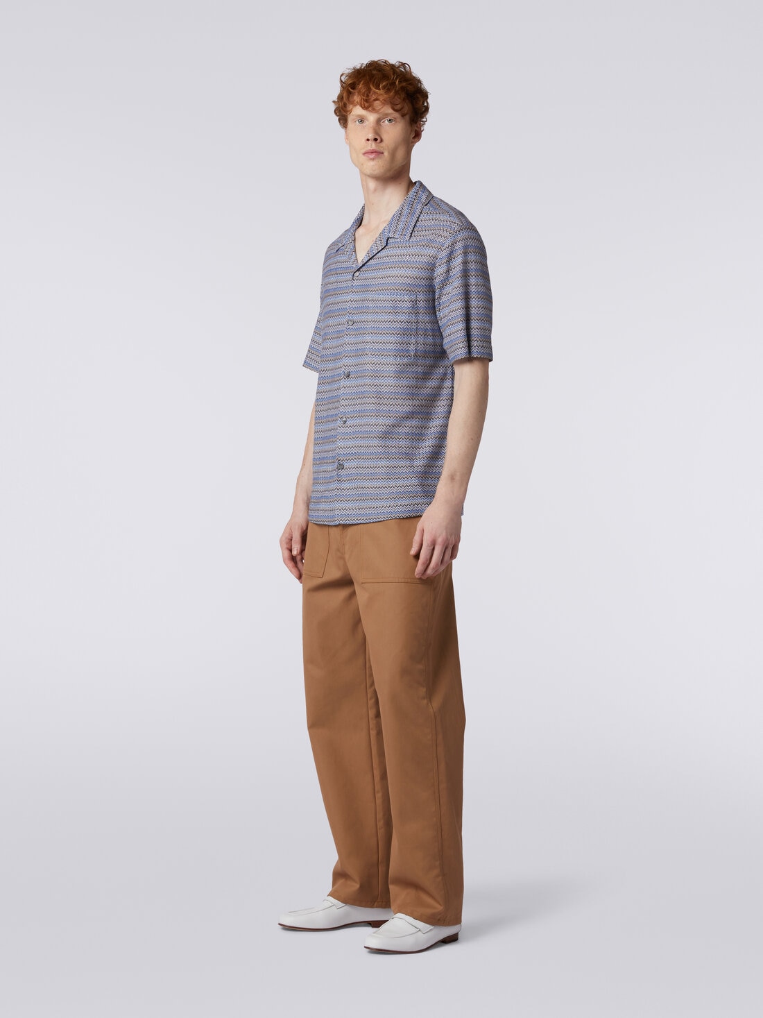 Short-sleeved zigzag bowling shirt Blue | Missoni