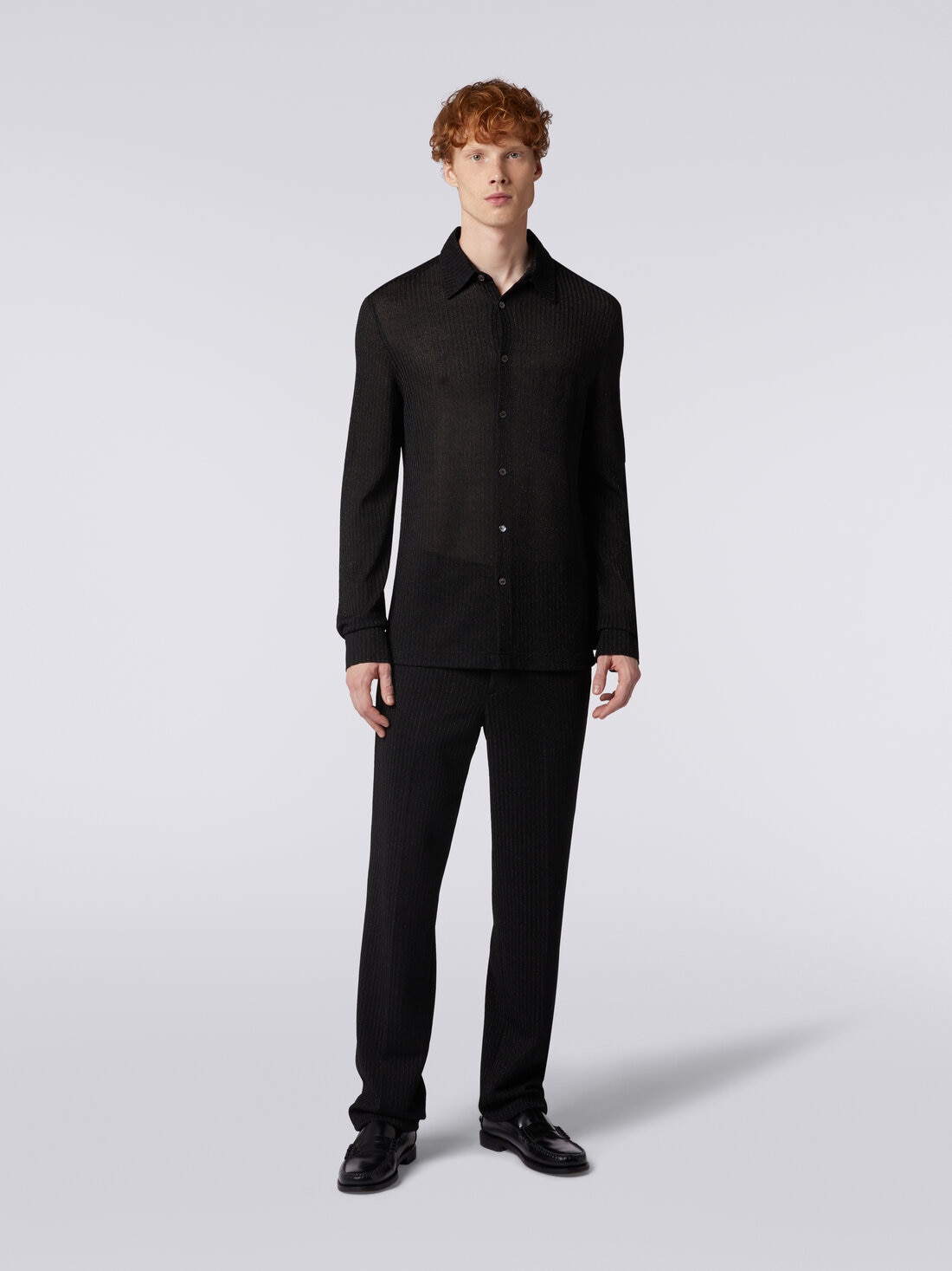 Long-sleeved shirt in viscose blend with lurex, Black    - US24SJ0BBR00TKS91IC - 1