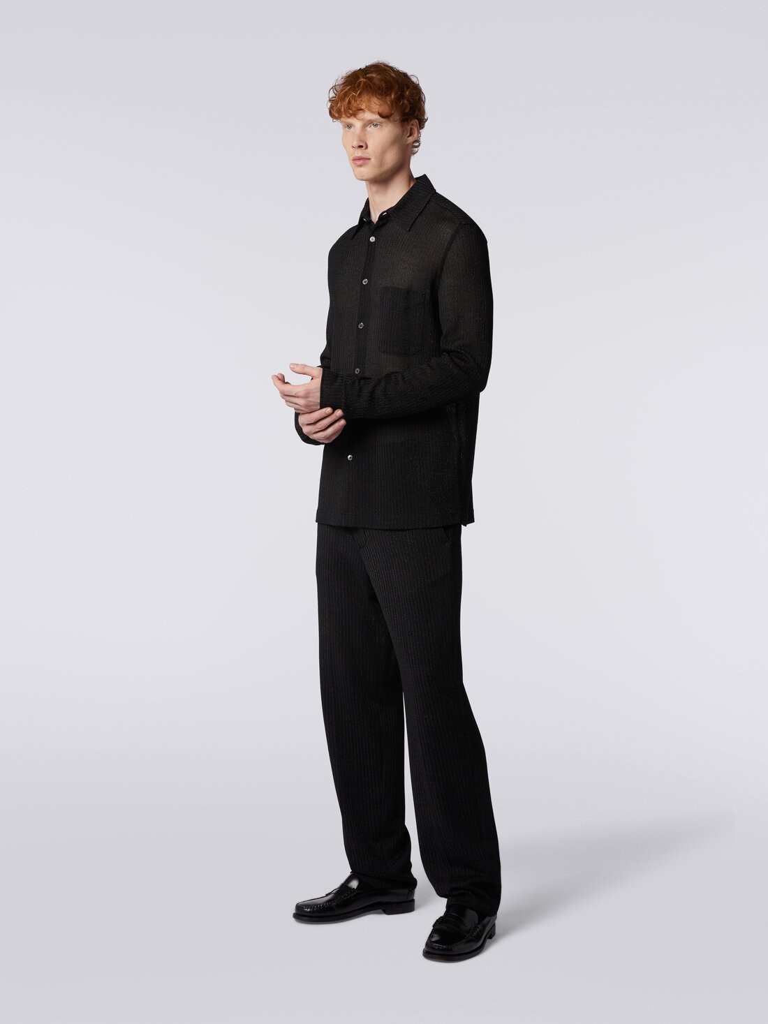 Long-sleeved shirt in viscose blend with lurex, Black    - US24SJ0BBR00TKS91IC - 2