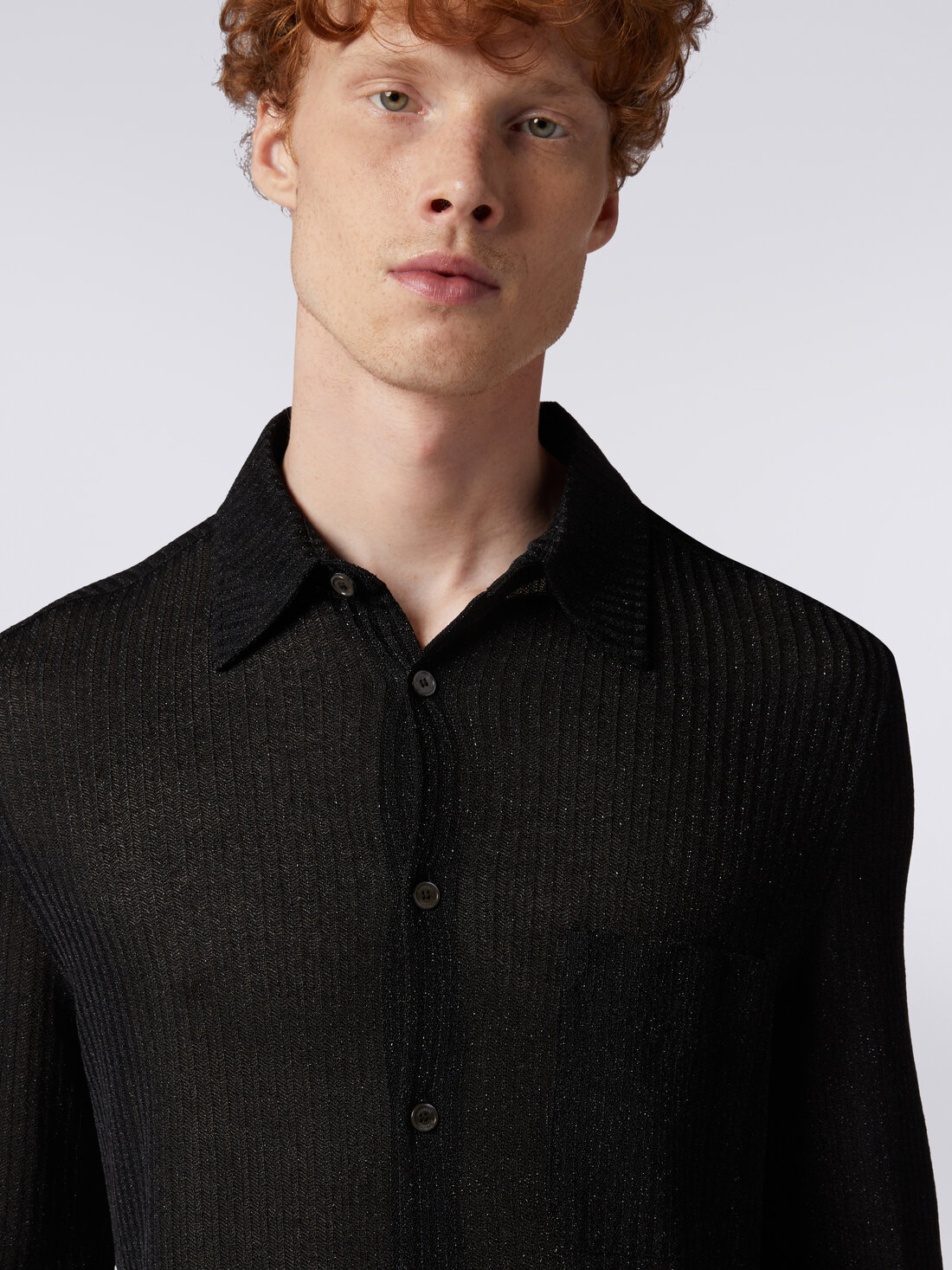 Long-sleeved shirt in viscose blend with lurex, Black    - US24SJ0BBR00TKS91IC - 4