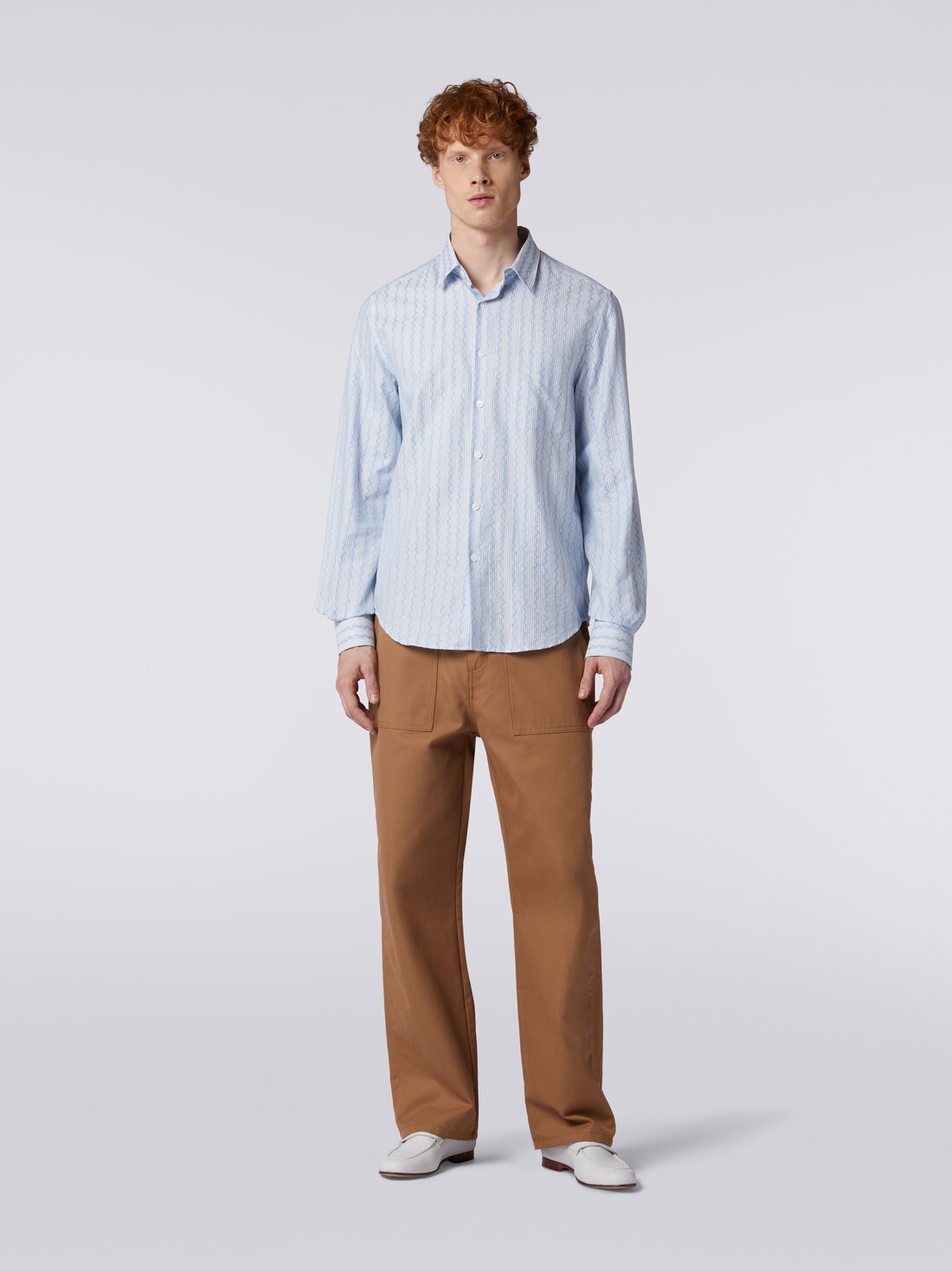 Long-sleeved shirt in cotton poplin, Blue - US24SJ0BBW00PTS72DZ - 1