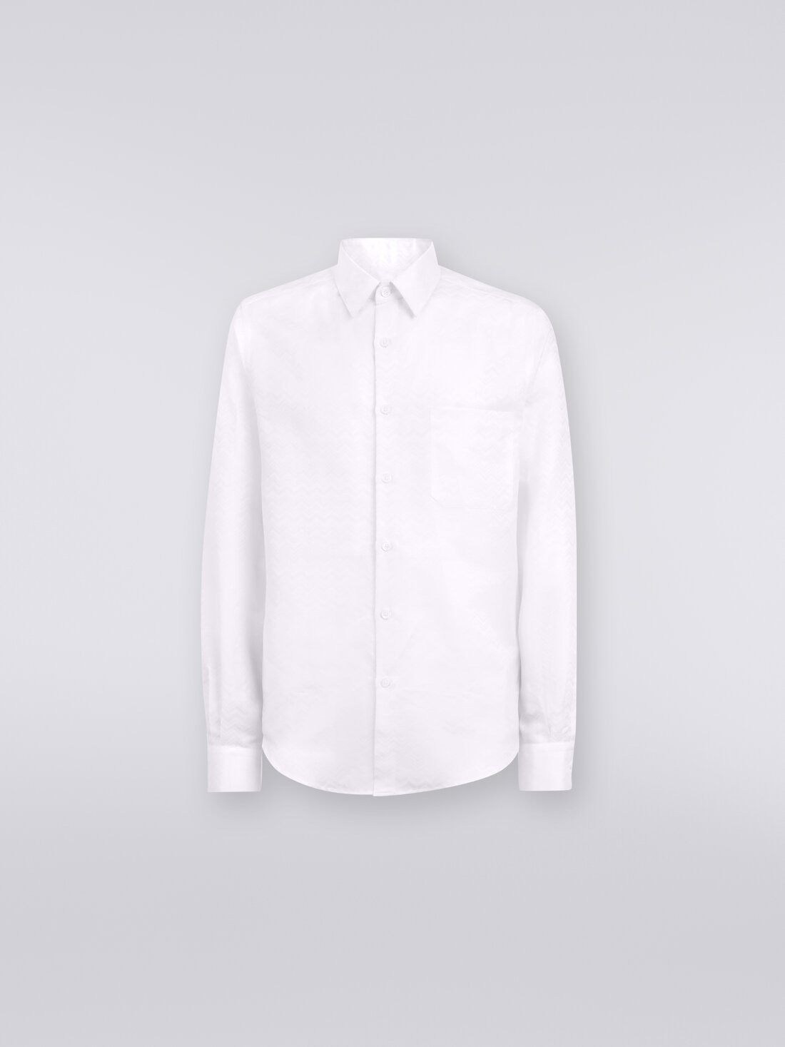Chemise à manches longues en coton mélangé avec motif zig zag, Blanc  - US24SJ0BBW00RT14001 - 0