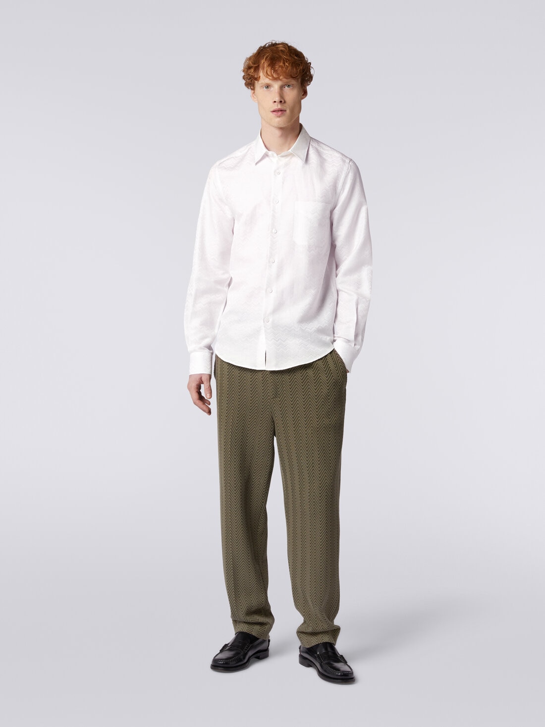 Camisa de manga larga de mezcla algodón con motivo zigzag, Blanco  - US24SJ0BBW00RT14001 - 1