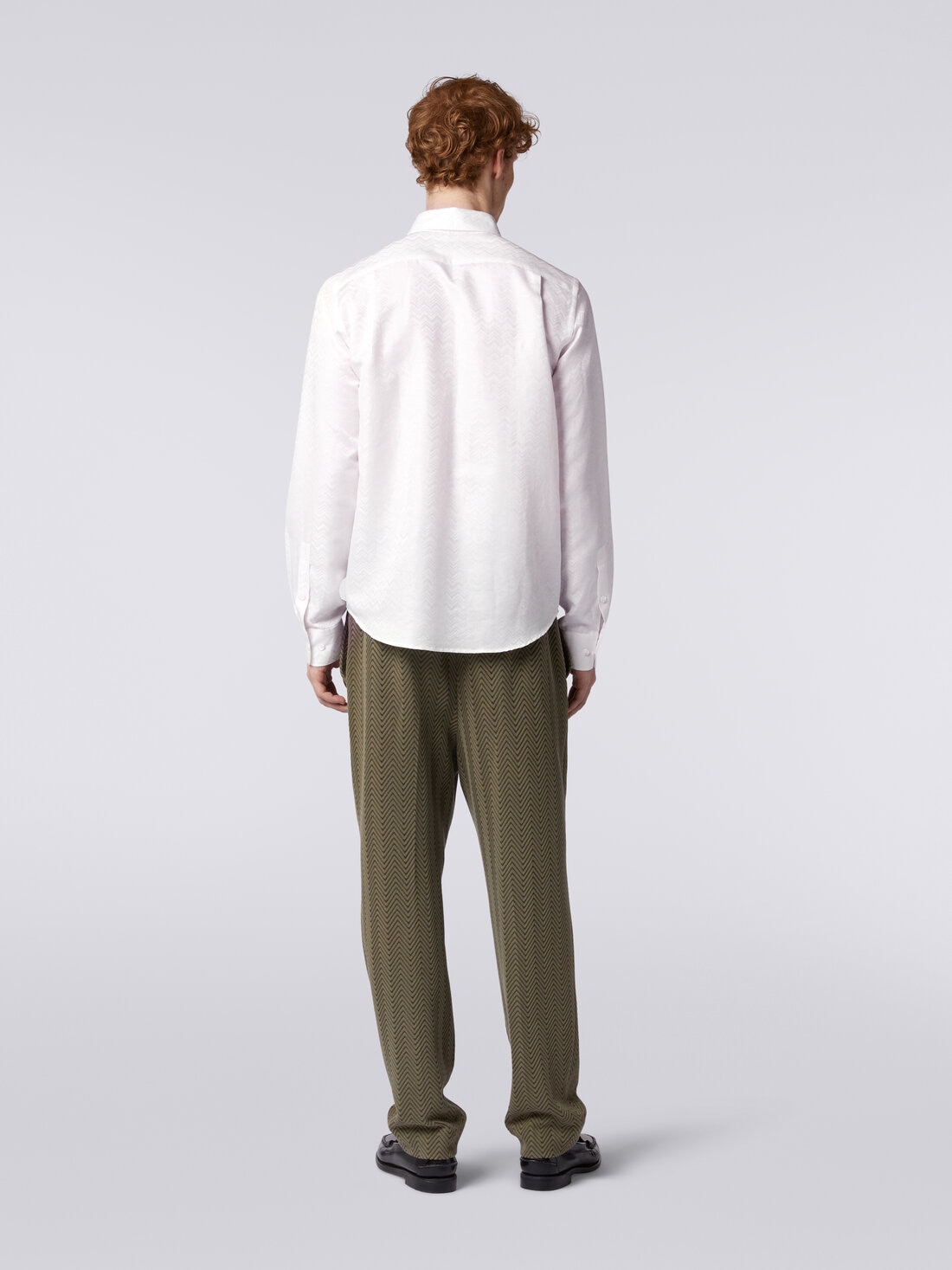 Camicia a maniche lunghe in misto cotone con motivo zig zag, Bianco  - US24SJ0BBW00RT14001 - 3