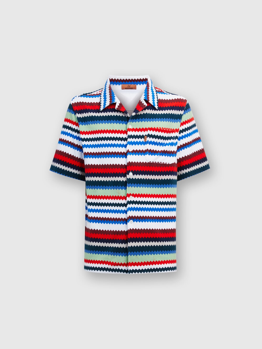 Short-sleeved bowling shirt in zigzag terry, Multicoloured  - US24SJ0CBJ00J6SM98Q - 0