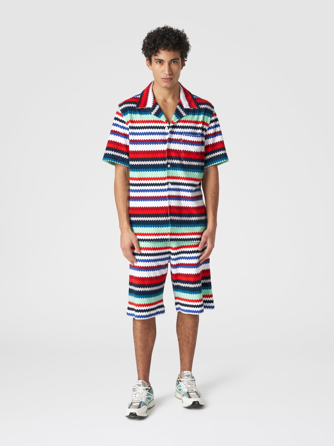 Short-sleeved bowling shirt in zigzag terry, Multicoloured  - US24SJ0CBJ00J6SM98Q - 1