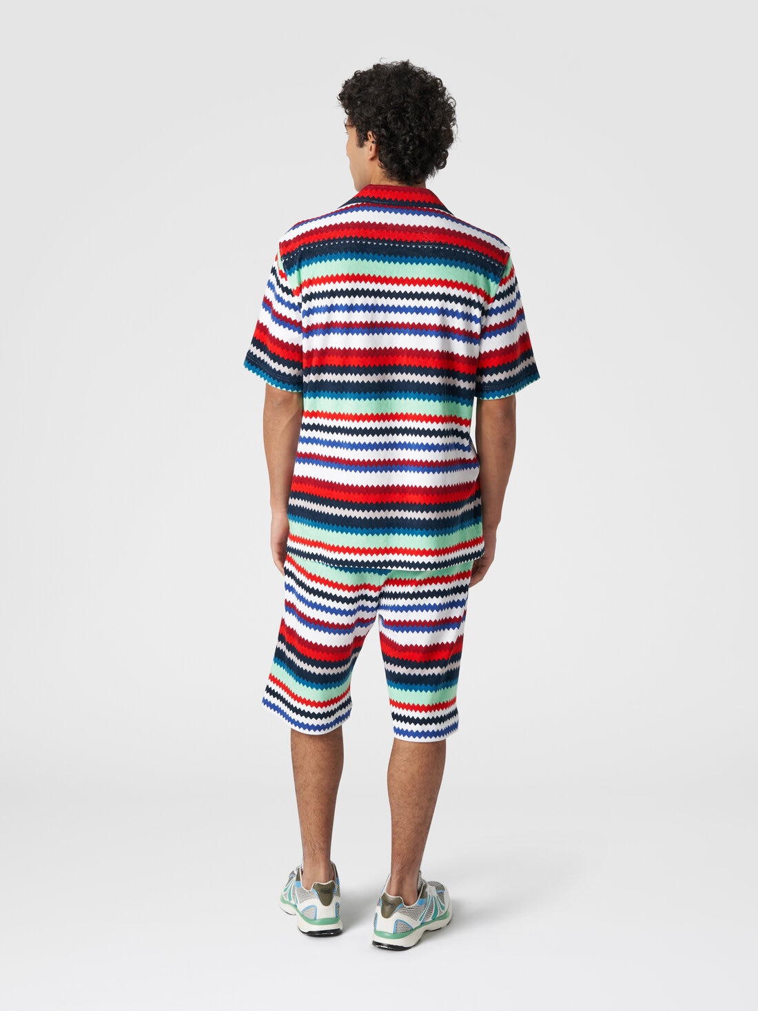 Short-sleeved bowling shirt in zigzag terry, Multicoloured  - US24SJ0CBJ00J6SM98Q - 2