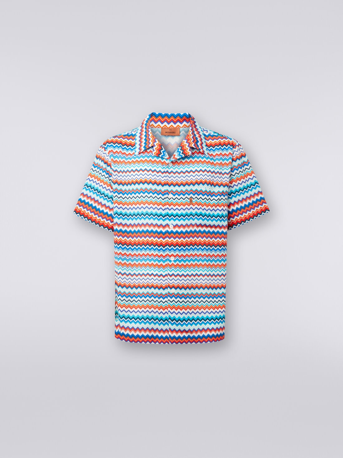 Short-sleeved bowling shirt in zigzag viscose, Multicoloured  - US24SJ0CBW00RLSM98R - 0