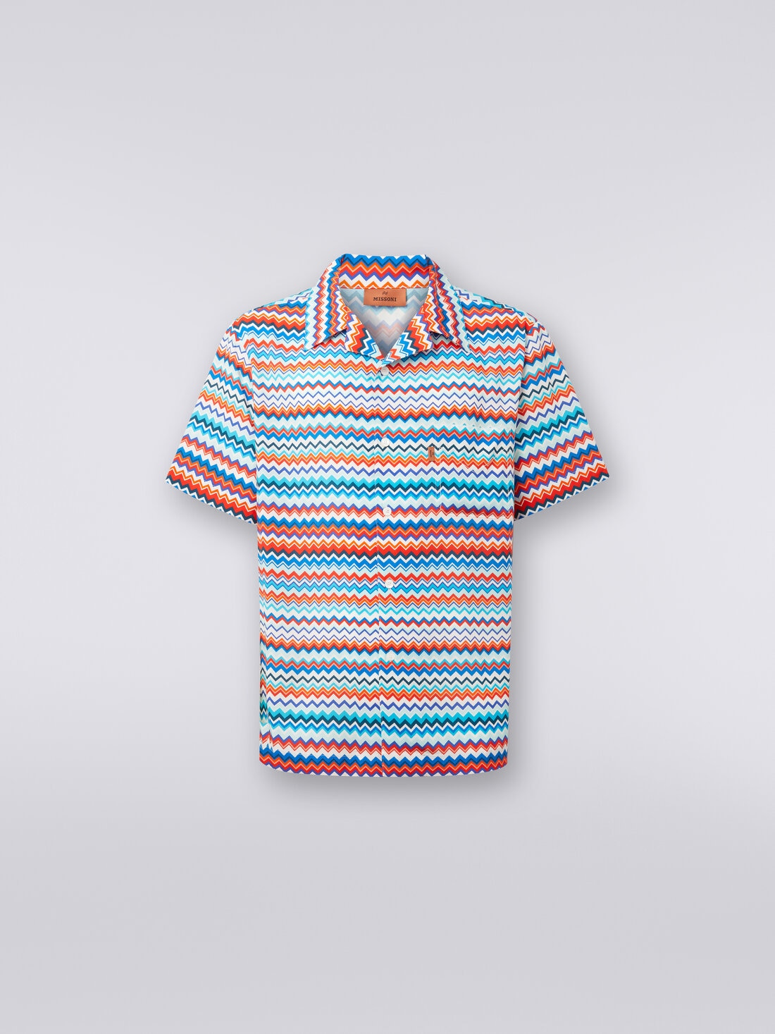 Chemise à manches courtes style bowling en viscose à zig zag, Multicolore  - US24SJ0CBW00RLSM98R - 0