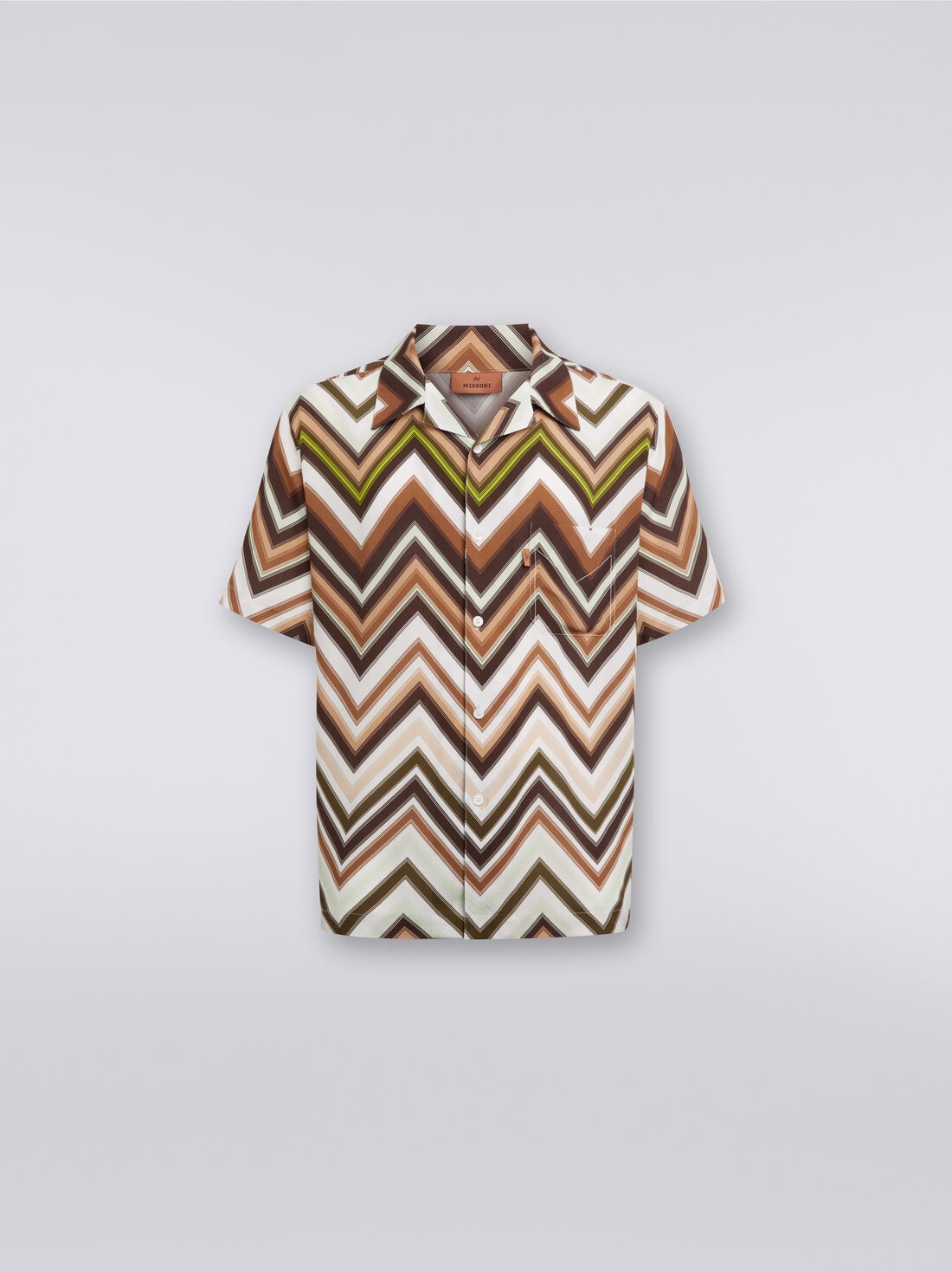 Short-sleeved shirt in viscose with chevron print, Multicoloured  - US24SJ0CBW00RNSM98U - 0