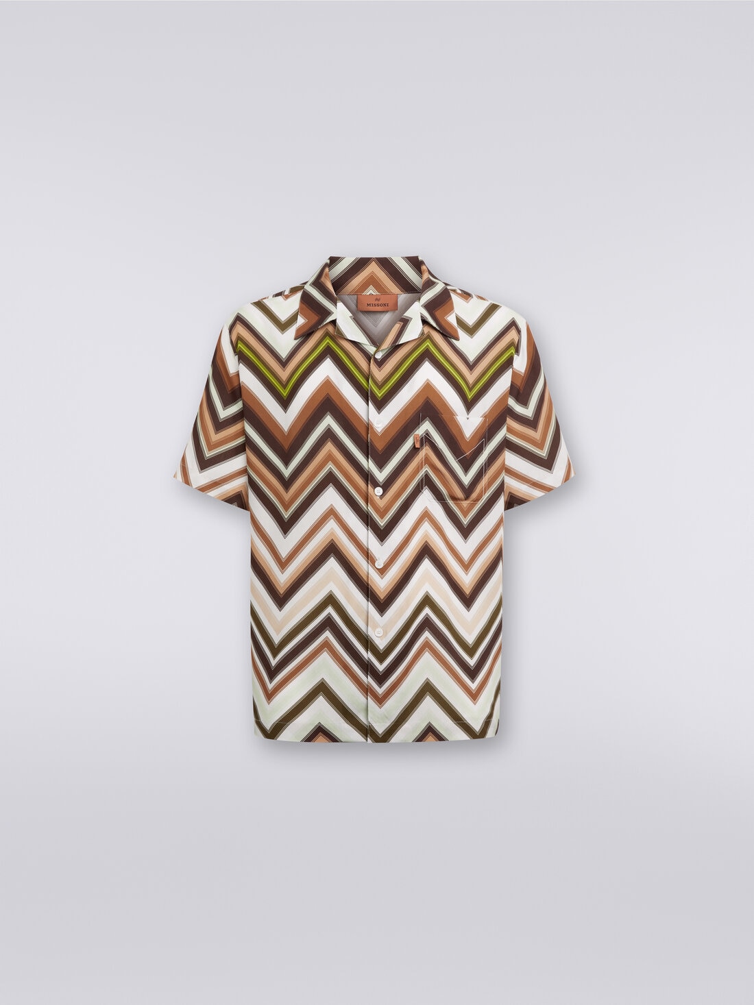 Camicia a maniche corte in viscosa con stampa chevron, Multicolore  - US24SJ0CBW00RNSM98U - 0