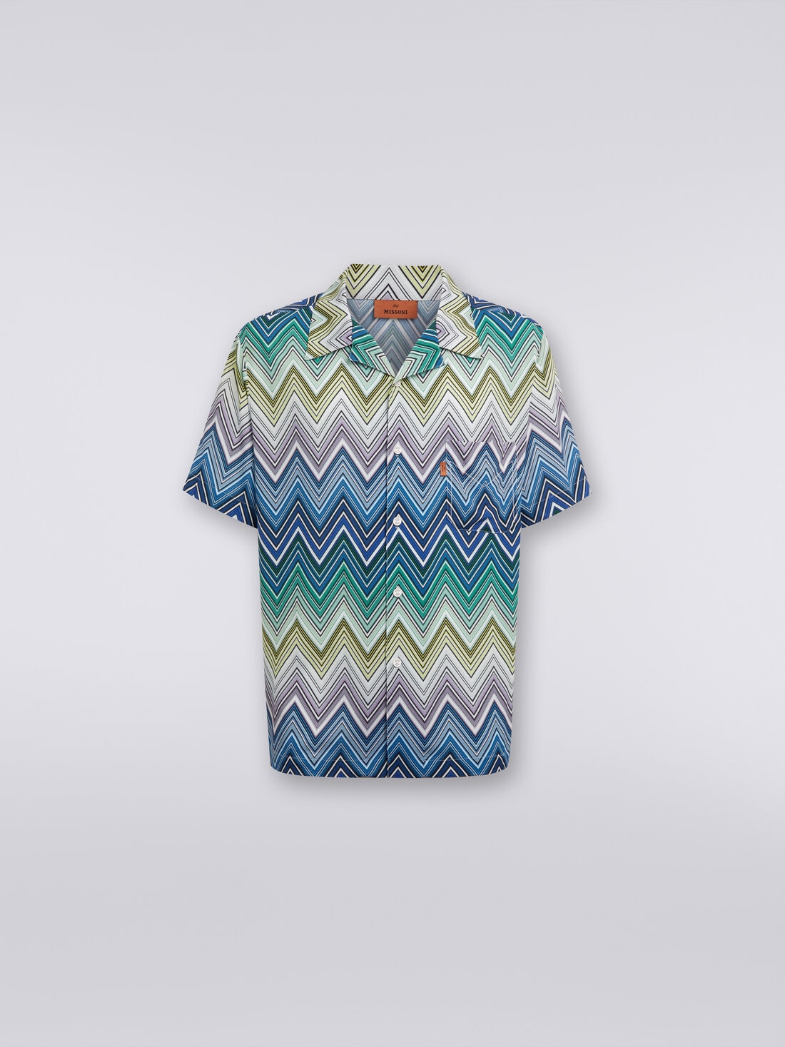 Camisa de manga corta de viscosa con estampado macrozigzag, Multicolor  - US24SJ0CBW00S2SM991 - 0