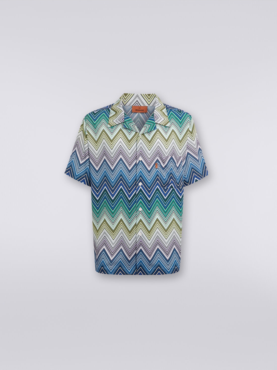 Camicia a maniche corte in viscosa con stampa macro zig zag, Multicolore  - US24SJ0CBW00S2SM991 - 0