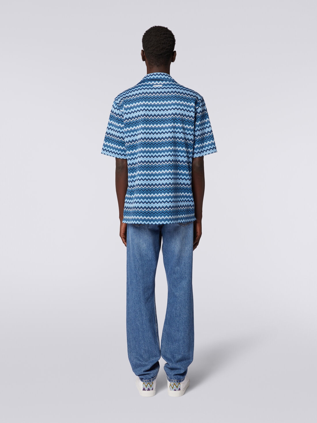 Camisa de manga corta en tejido jersey zigzag, Azul Oscuro - US24SJ0HBJ00BFS72EM - 3