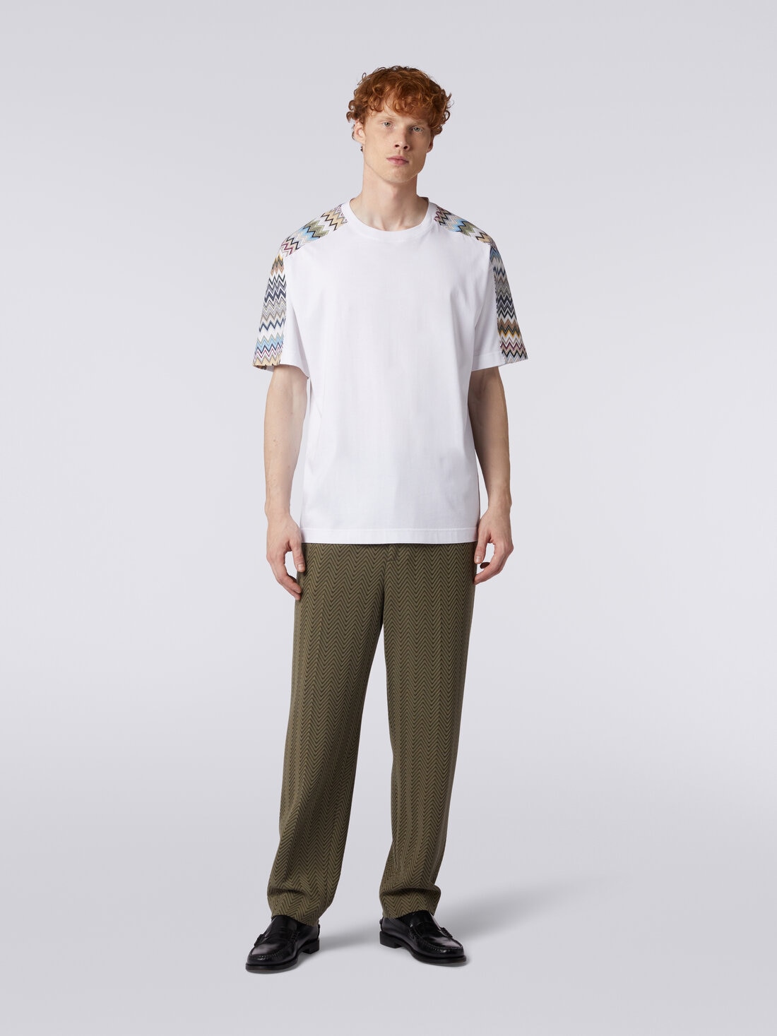 Camiseta de algodón con inserciones zigzag, Multicolor  - US24SL08BJ00IKS01AY - 1