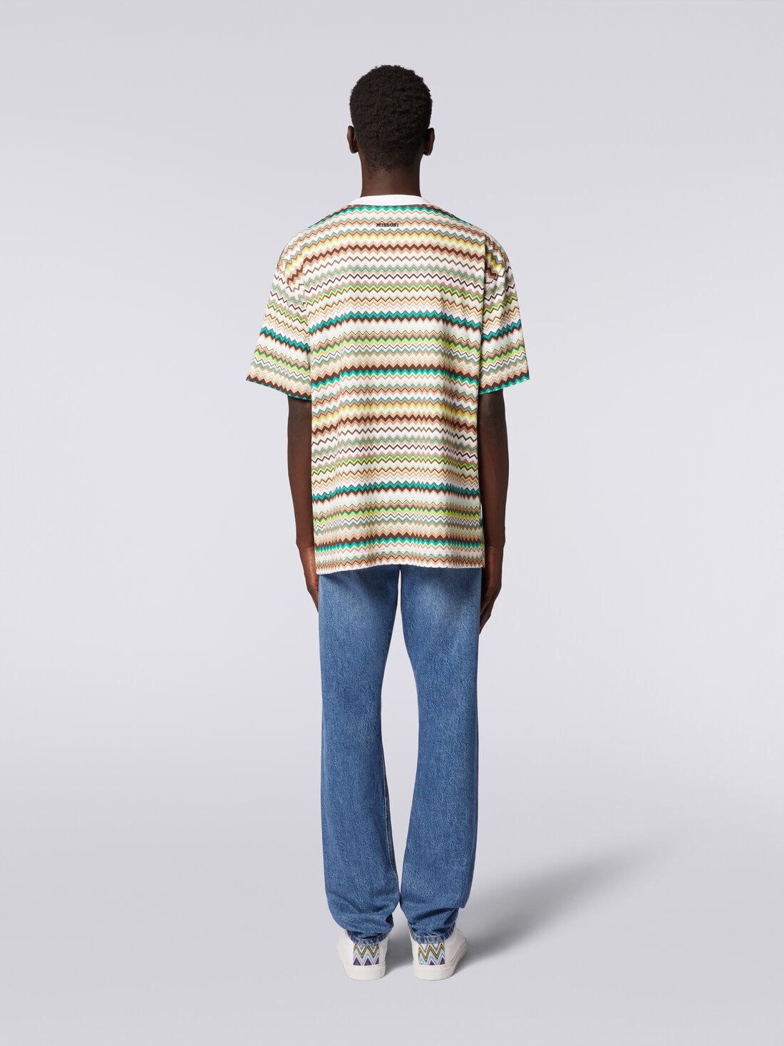 T-shirt oversize in cotone con stampa zig zag, Multicolore  - US24SL0BBJ00J0SM98S - 3