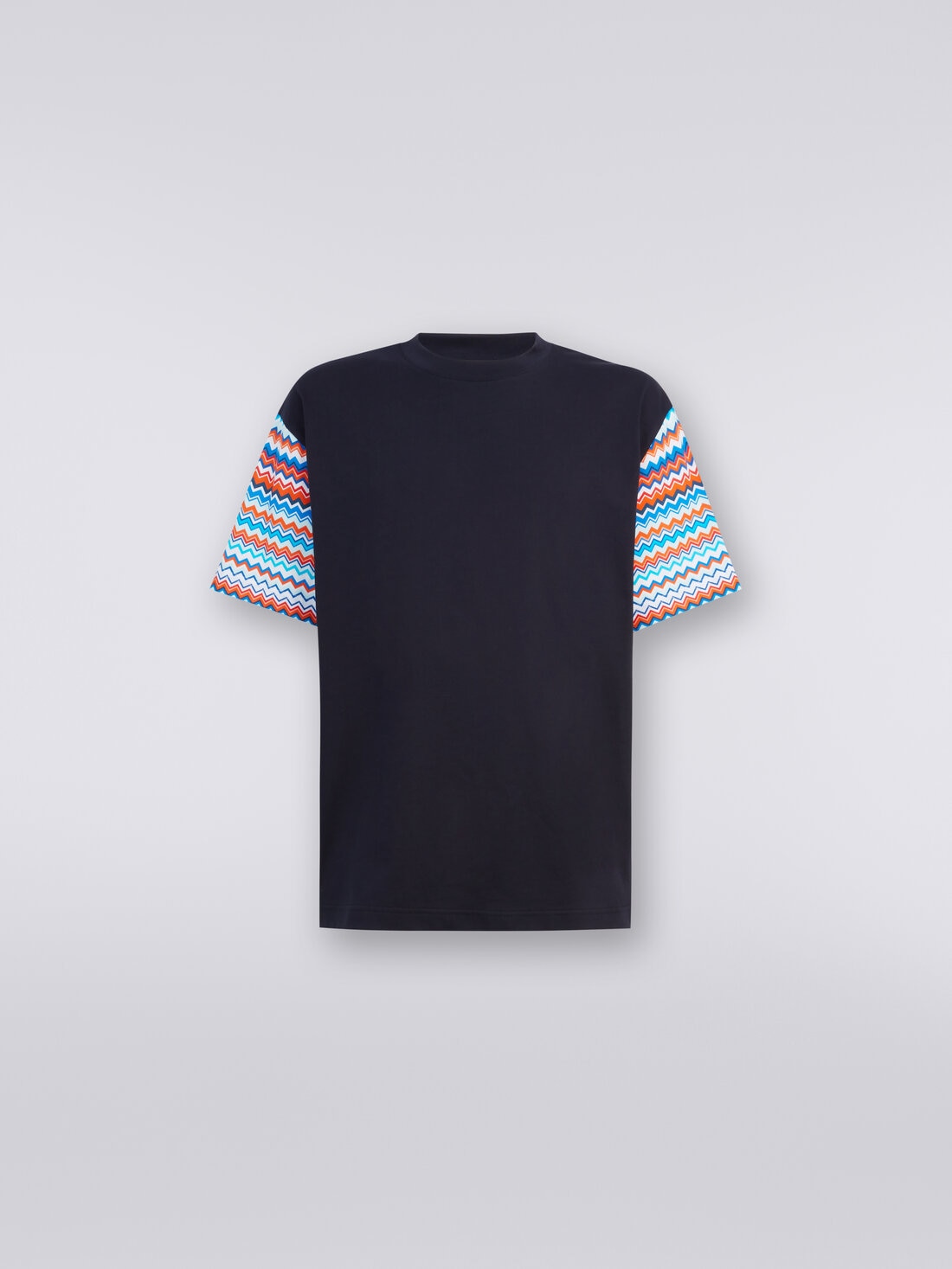 T-shirt oversize in cotone con inserti zig zag, Multicolore  - US24SL0BBJ00J1S72E1 - 0