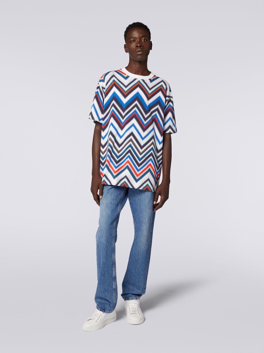 Oversized T-shirt in zigzag cotton, Multicoloured  - US24SL0BBJ00J2SM98T - 1