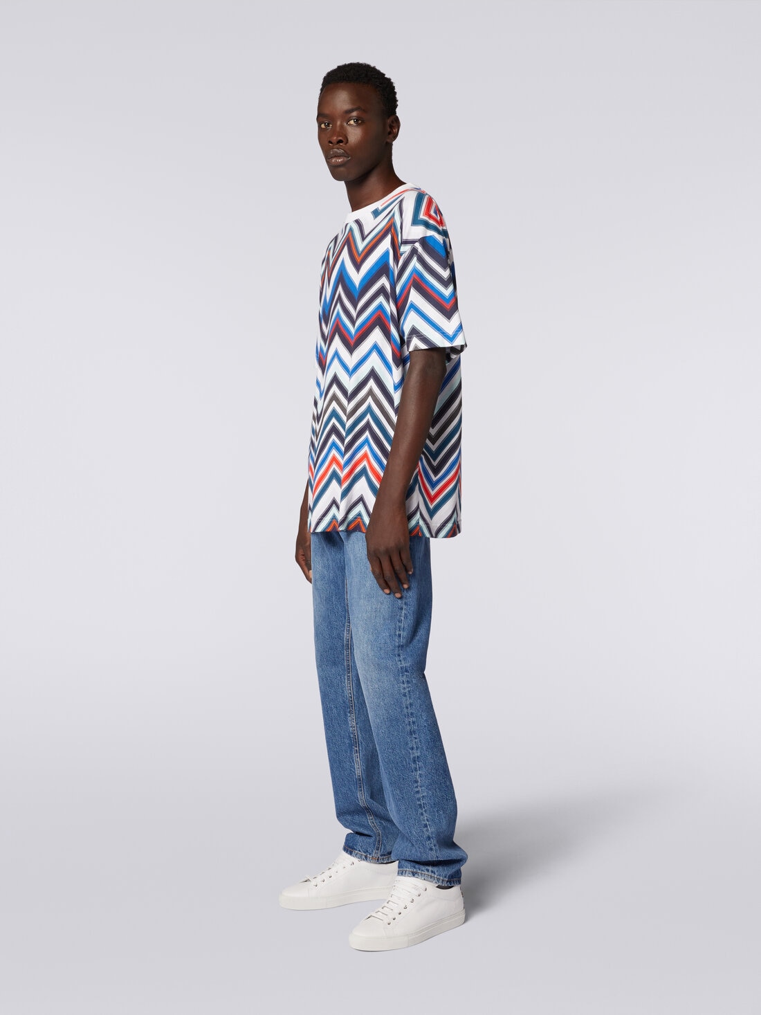 Oversized T-shirt in zigzag cotton, Multicoloured  - US24SL0BBJ00J2SM98T - 2