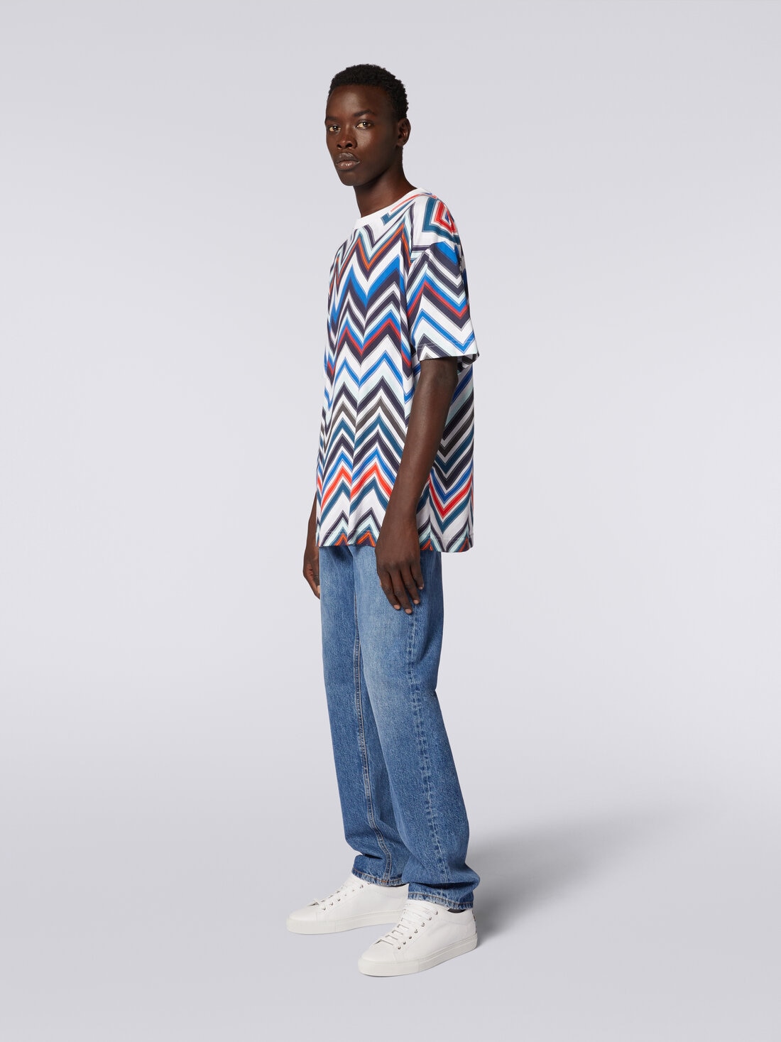 T-shirt oversize in cotone zig zag, Multicolore  - US24SL0BBJ00J2SM98T - 2