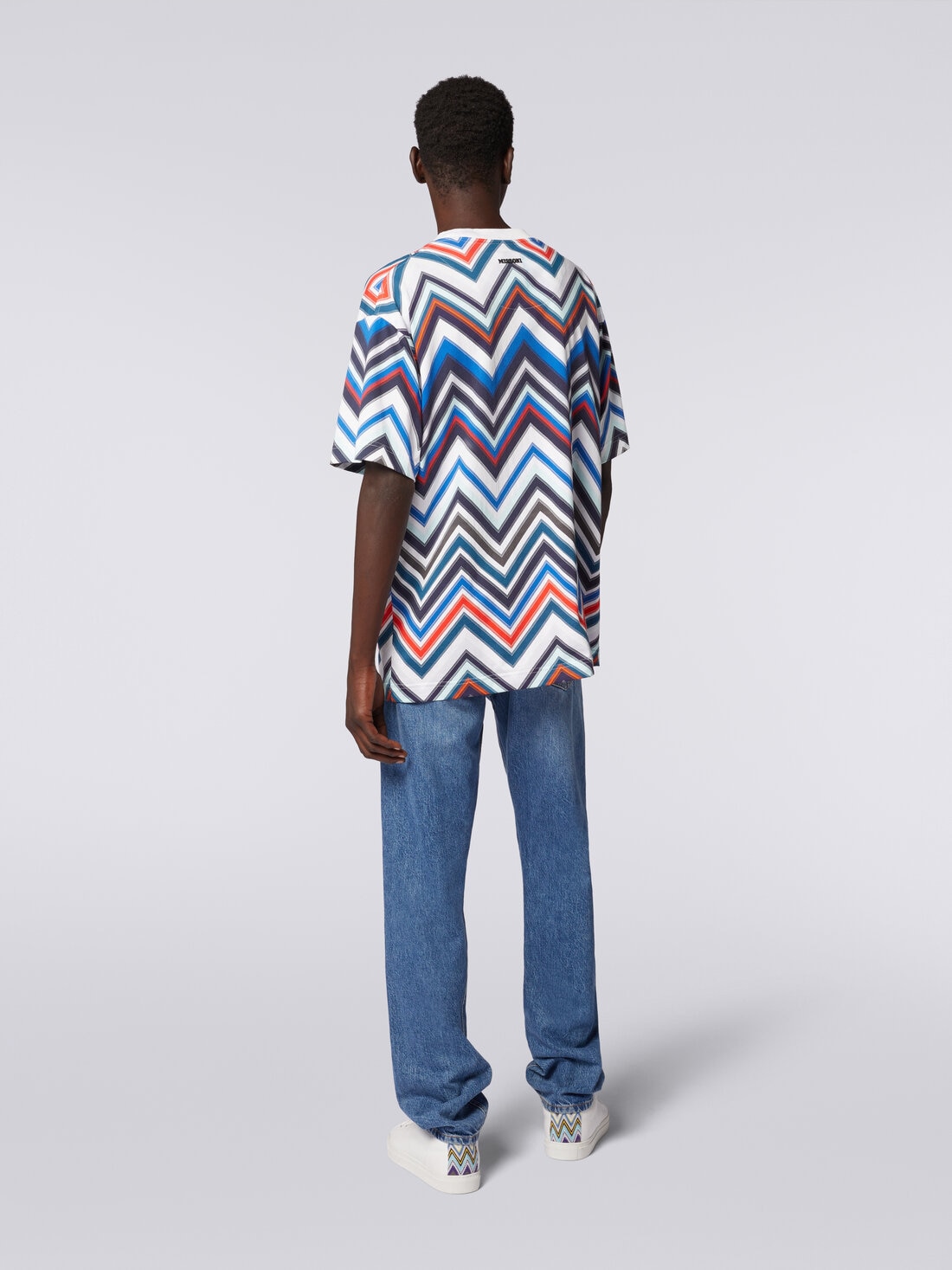 T-shirt oversize in cotone zig zag, Multicolore  - US24SL0BBJ00J2SM98T - 3